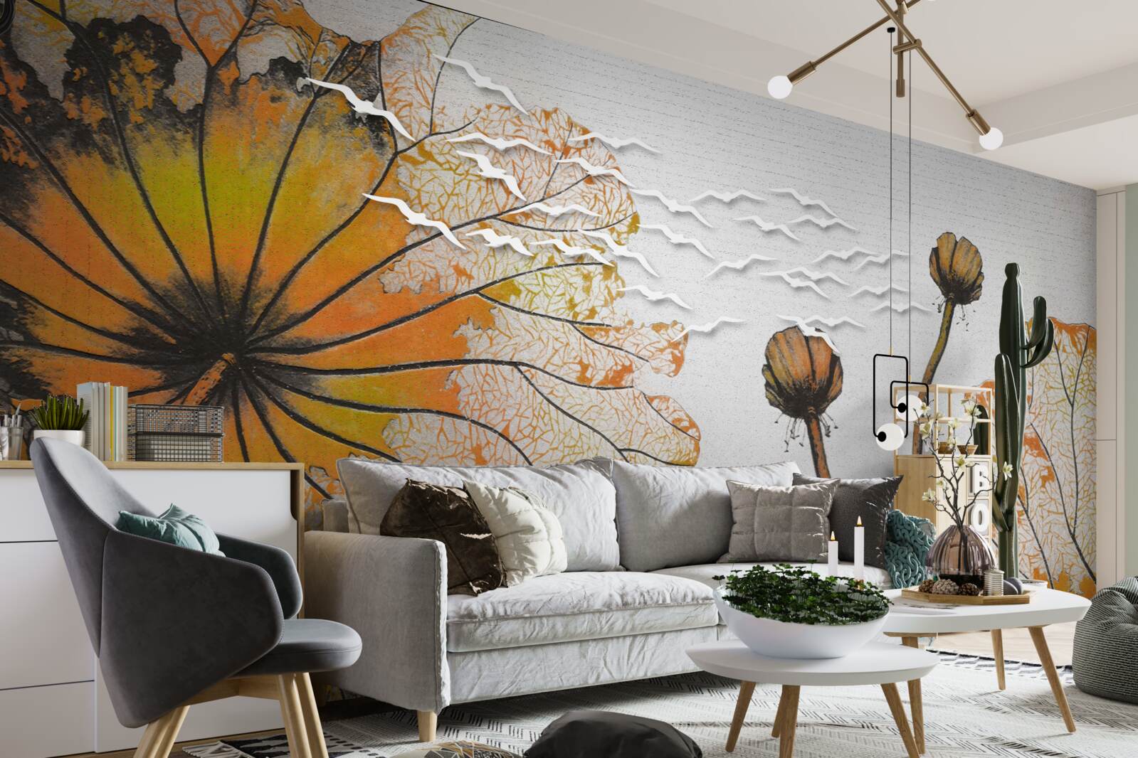 Papier peint les grandes fleurs et leurs bourgeons non ouverts