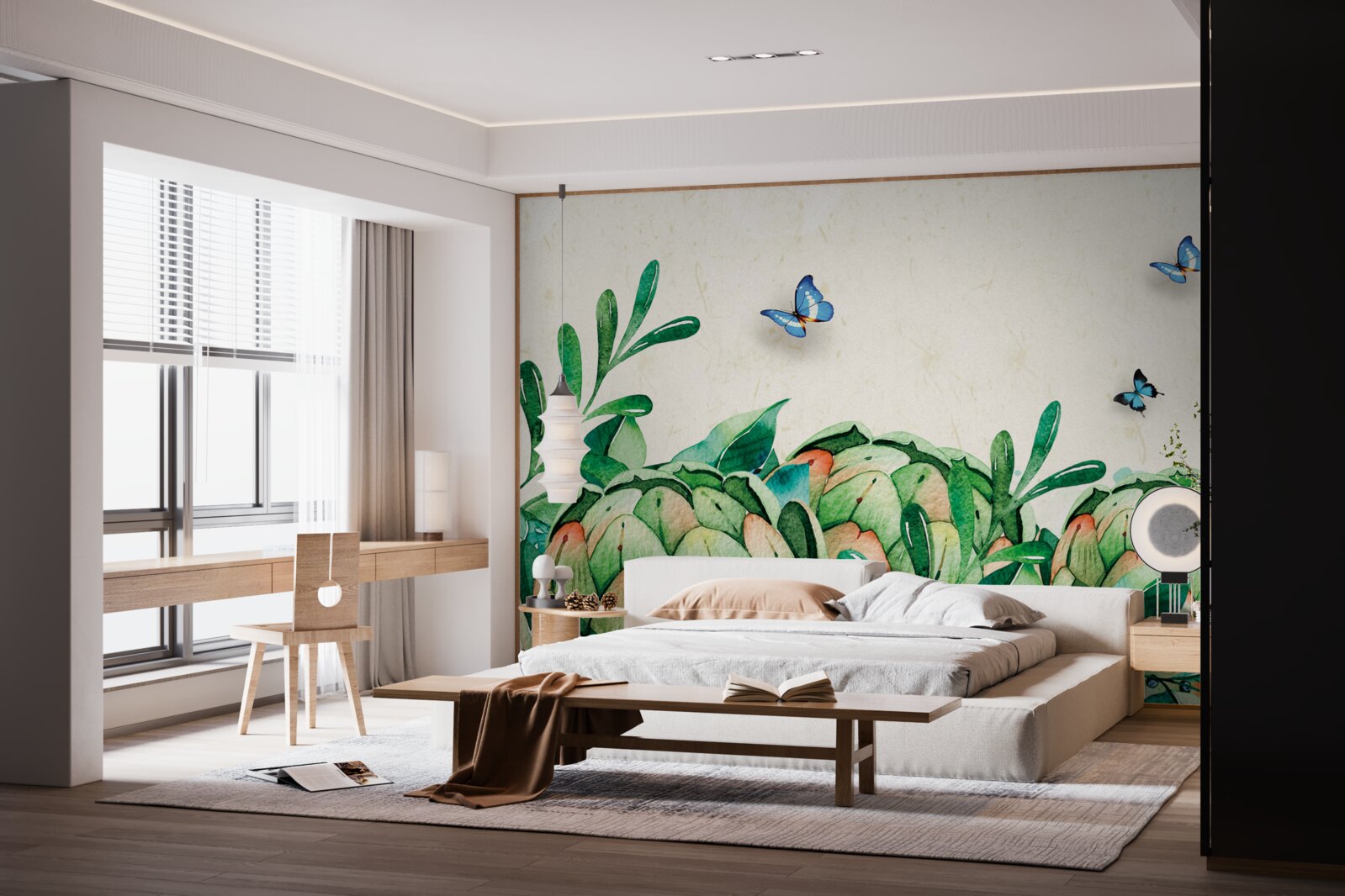 Papier peint papillons et plantes