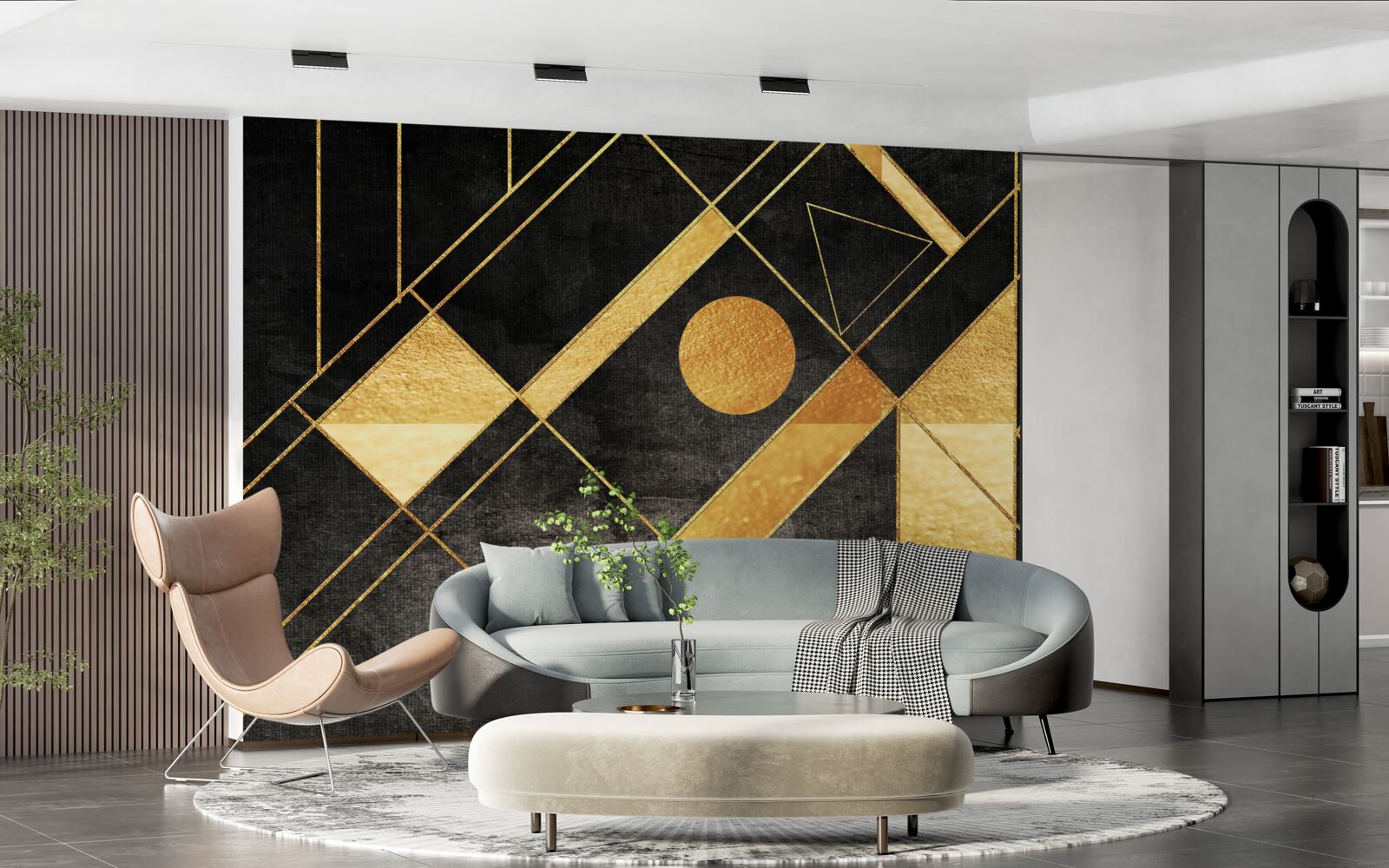 Papier peint fond noir avec des lignes dorées