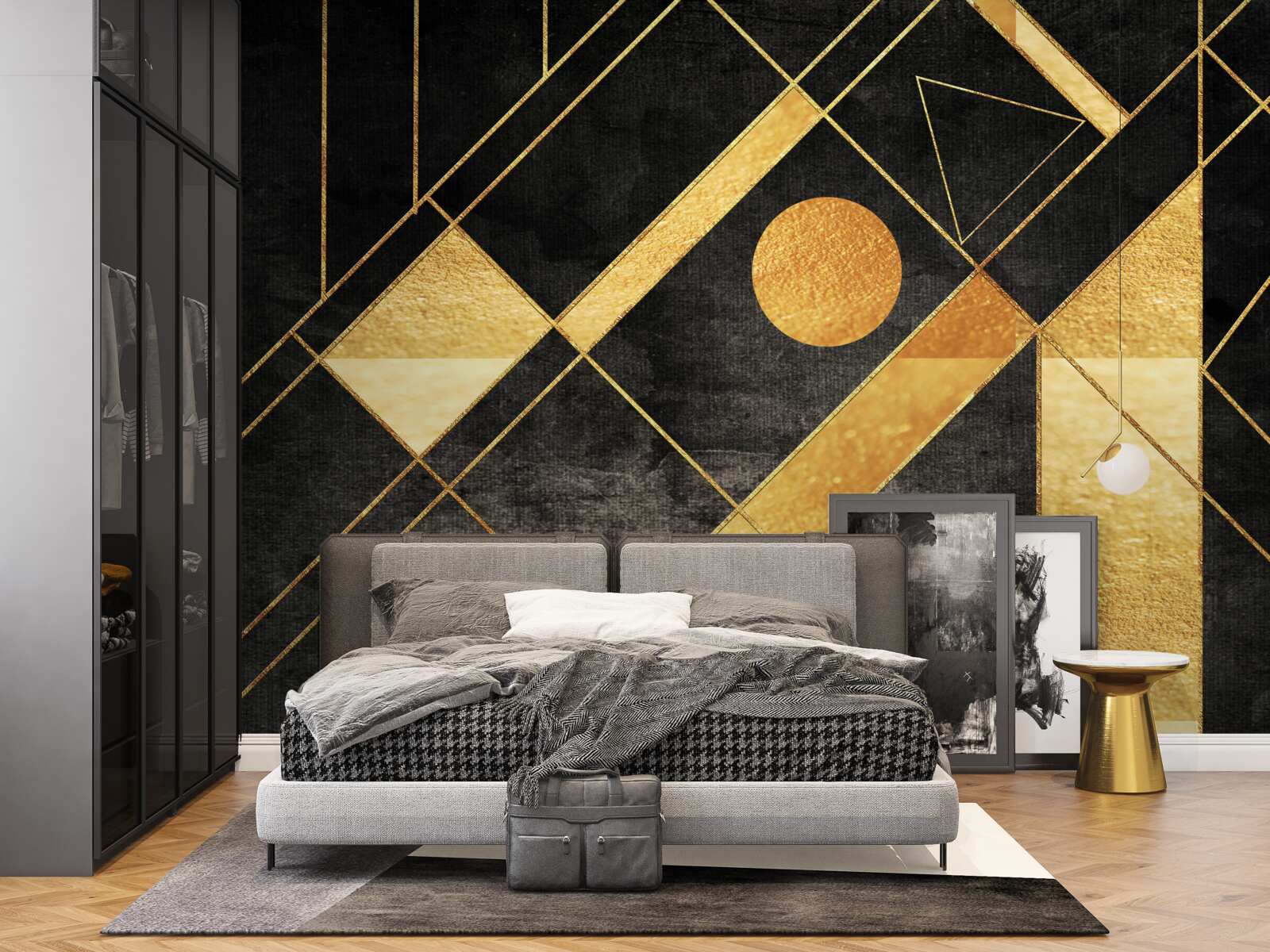 Papier peint fond noir avec des lignes dorées