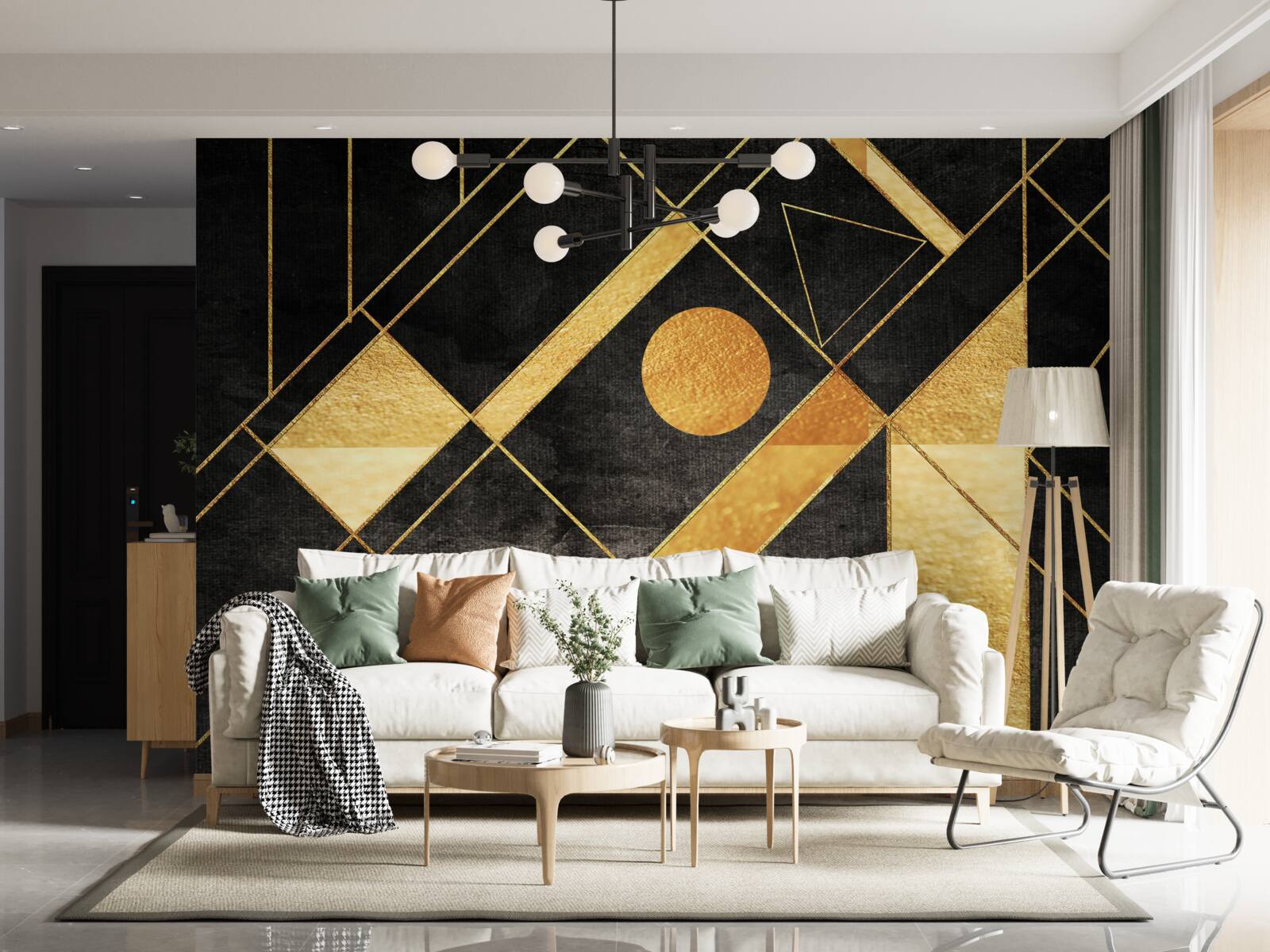 Papier peint fond noir avec des lignes dorées