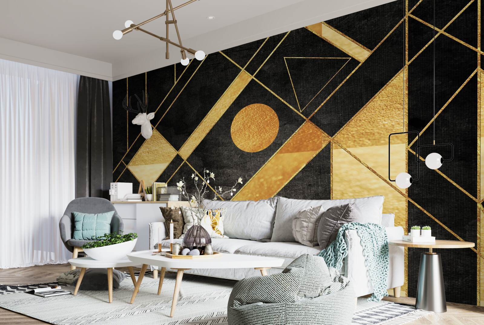 Papier peint fond noir avec des lignes dorées