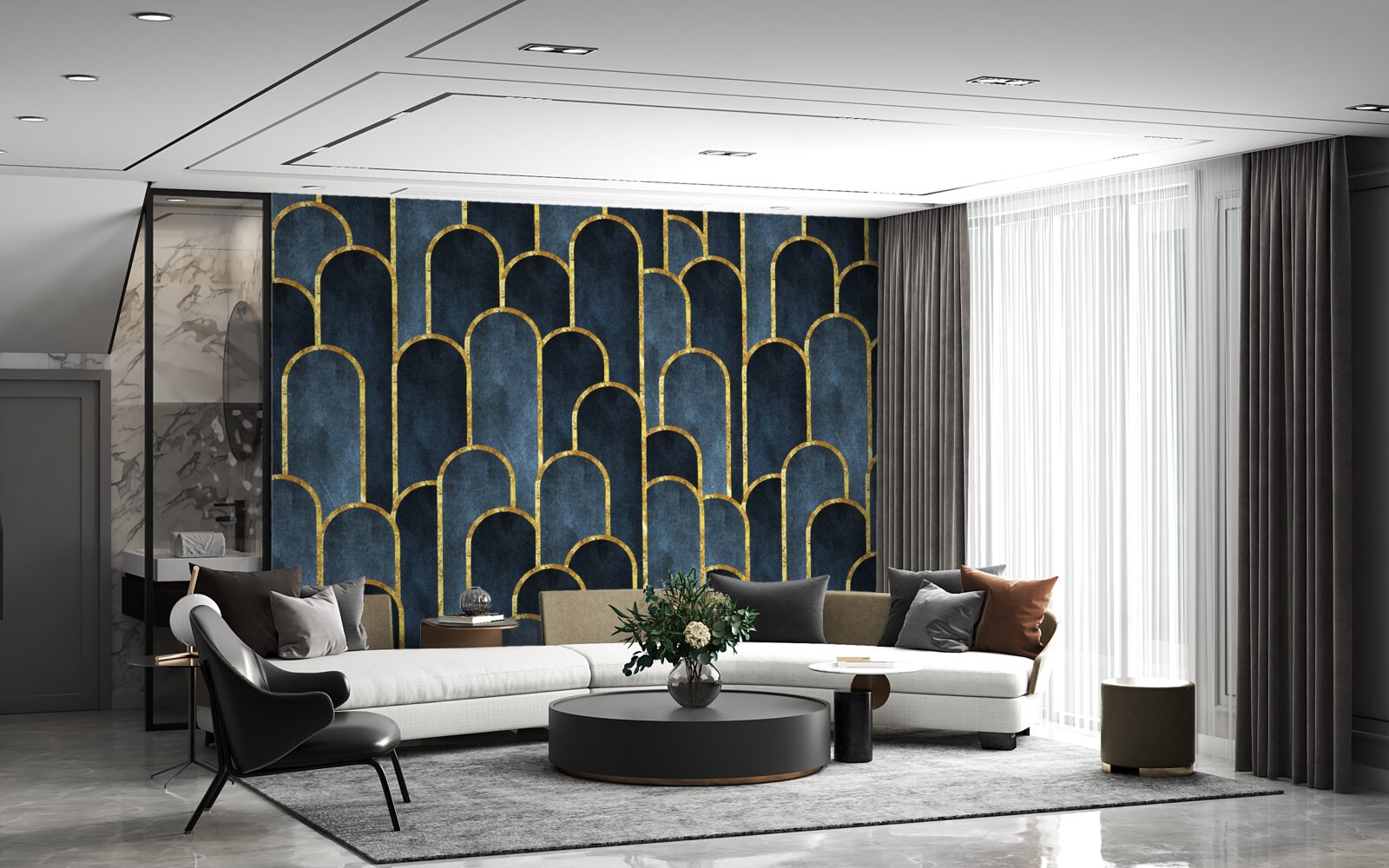 Papier peint accents dorés sur des tops noirs et aérés