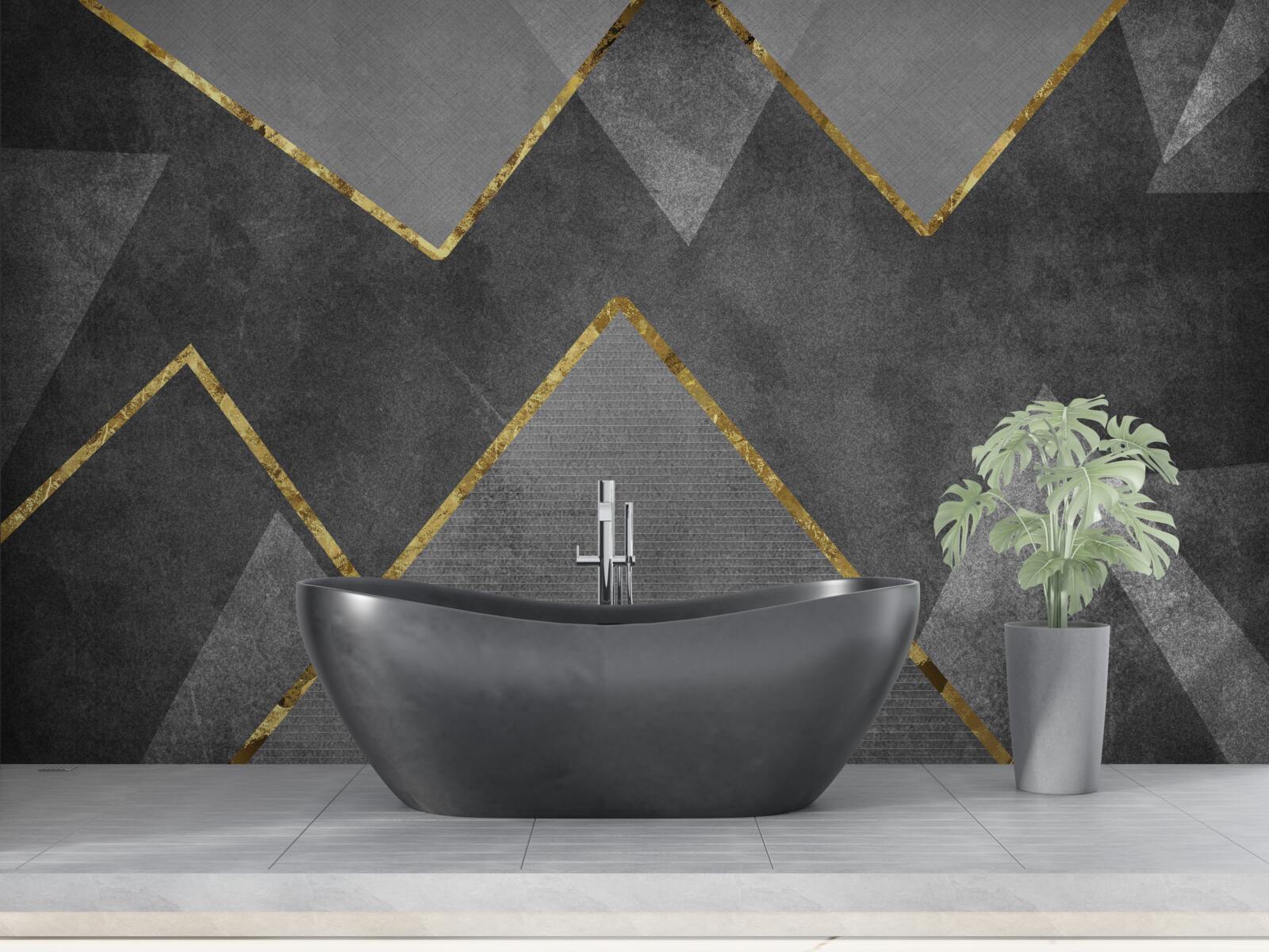 Papier peint zigzags dorés, noirs et blancs