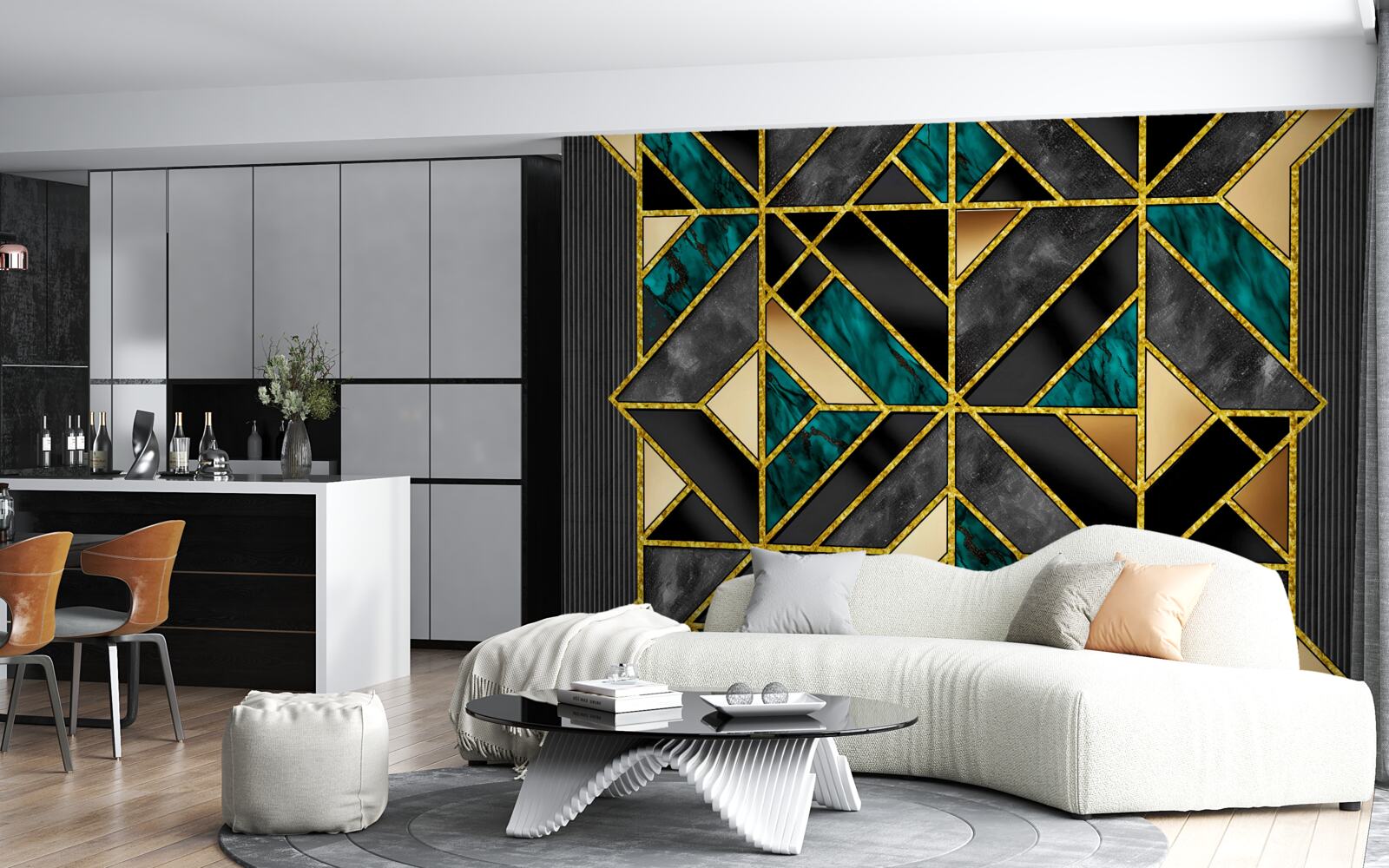 Papier peint fond de style géométrique dans une teinte gris turquoise