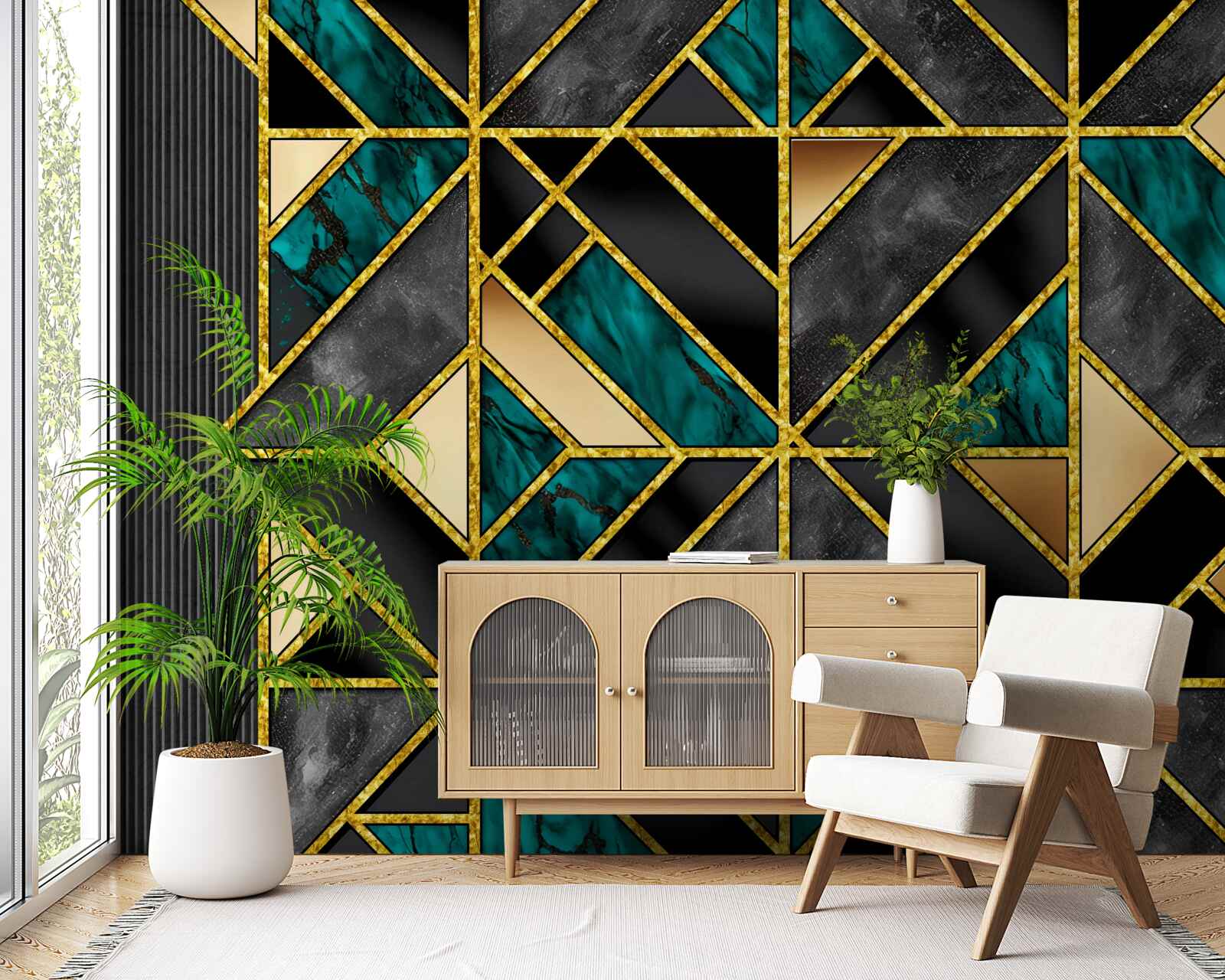 Papier peint fond de style géométrique dans une teinte gris turquoise