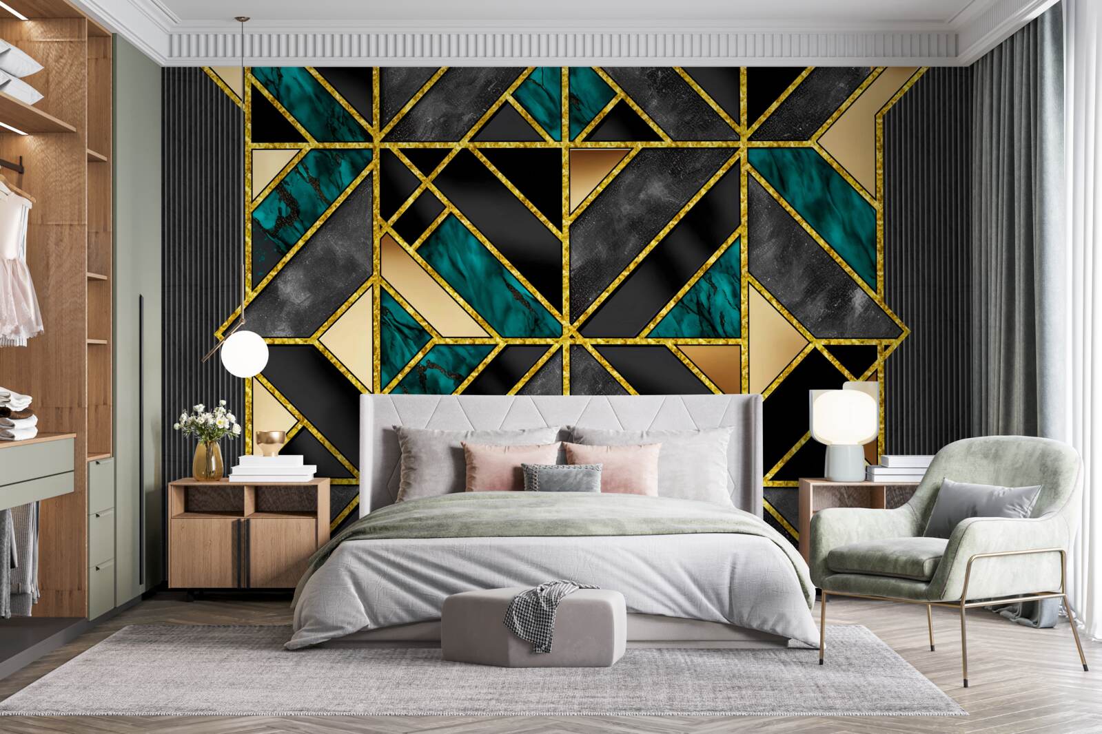 Papier peint fond de style géométrique dans une teinte gris turquoise