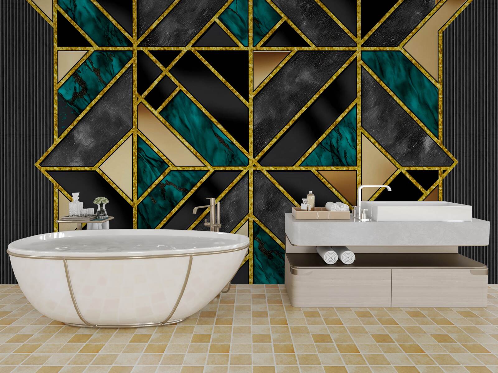 Papier peint fond de style géométrique dans une teinte gris turquoise