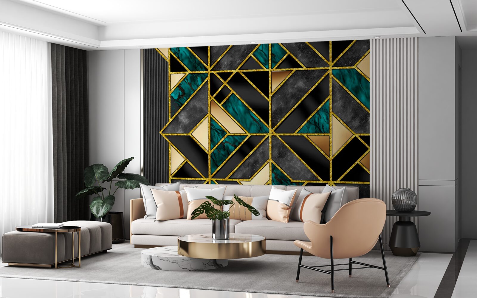 Papier peint fond de style géométrique dans une teinte gris turquoise