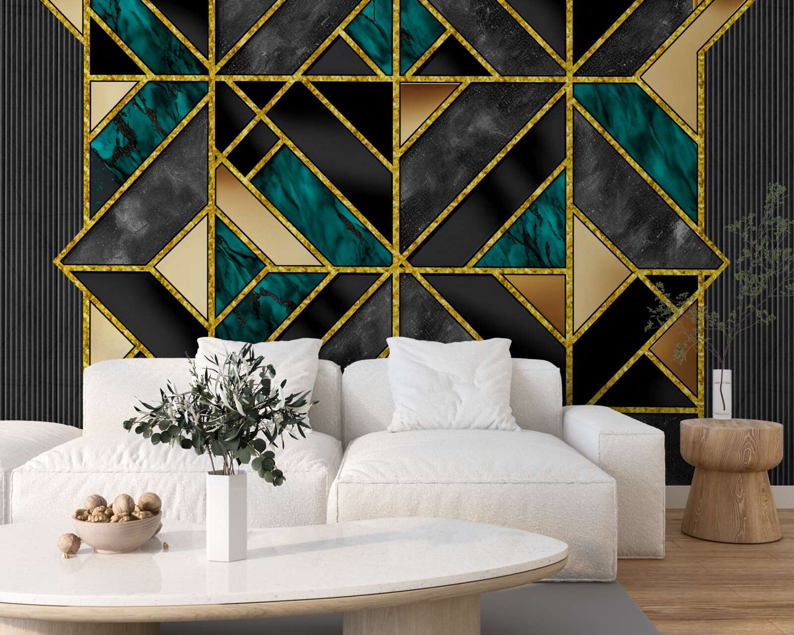 Papier peint fond de style géométrique dans une teinte gris turquoise