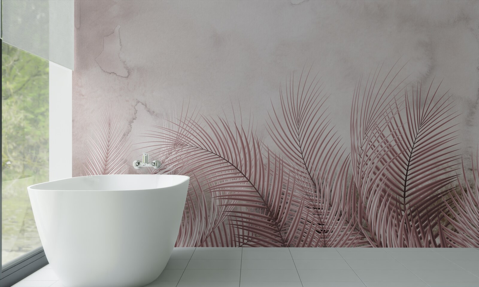 Papier peint feuilles tropicales dans un brouillard vaporeux