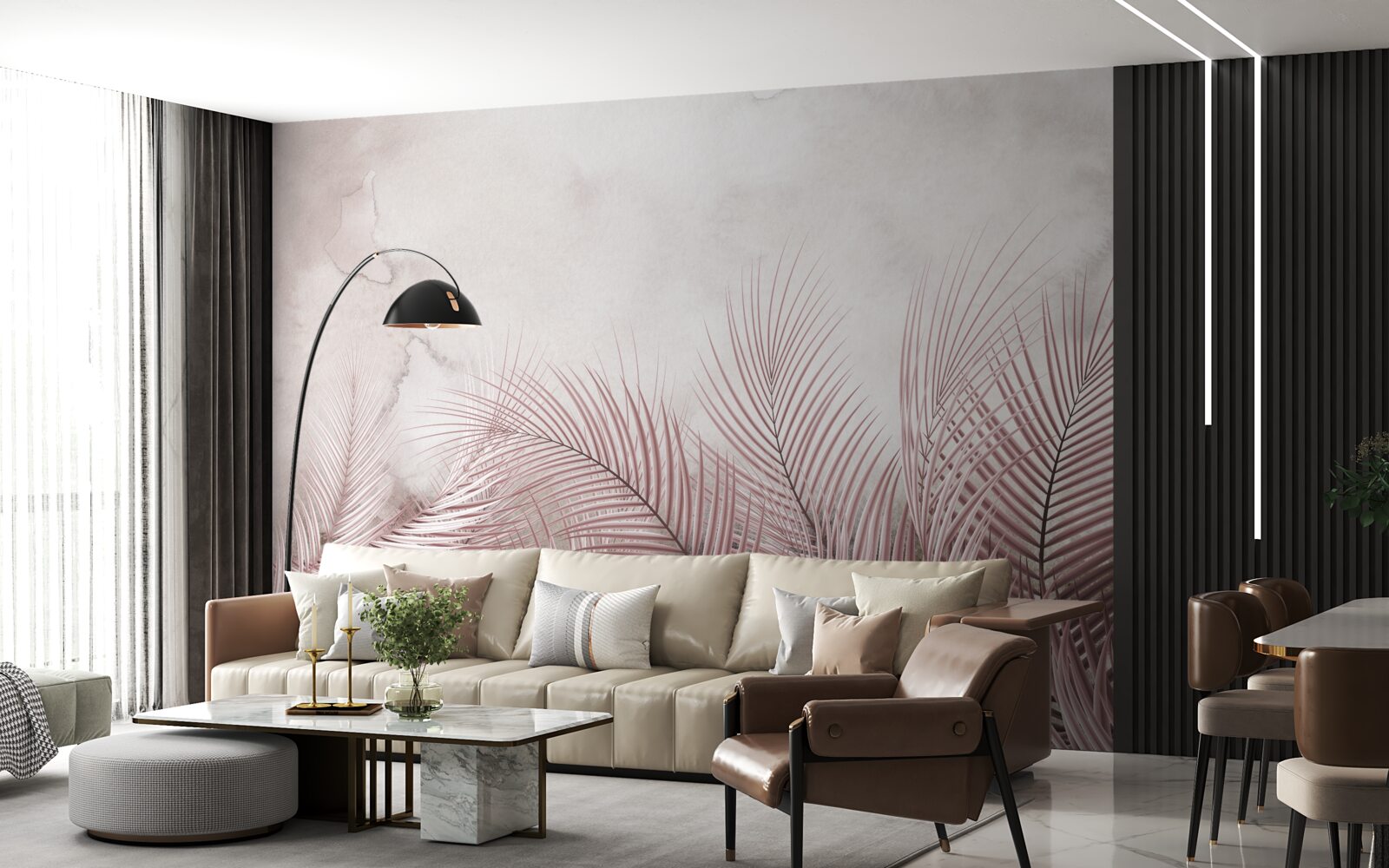 Papier peint feuilles tropicales dans un brouillard vaporeux