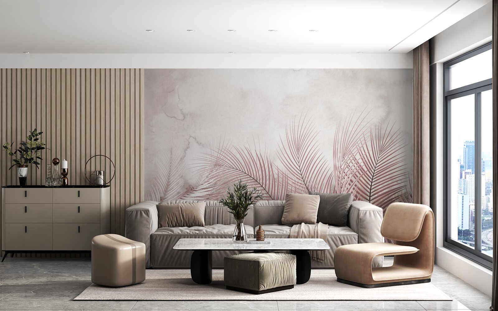 Papier peint feuilles tropicales dans un brouillard vaporeux