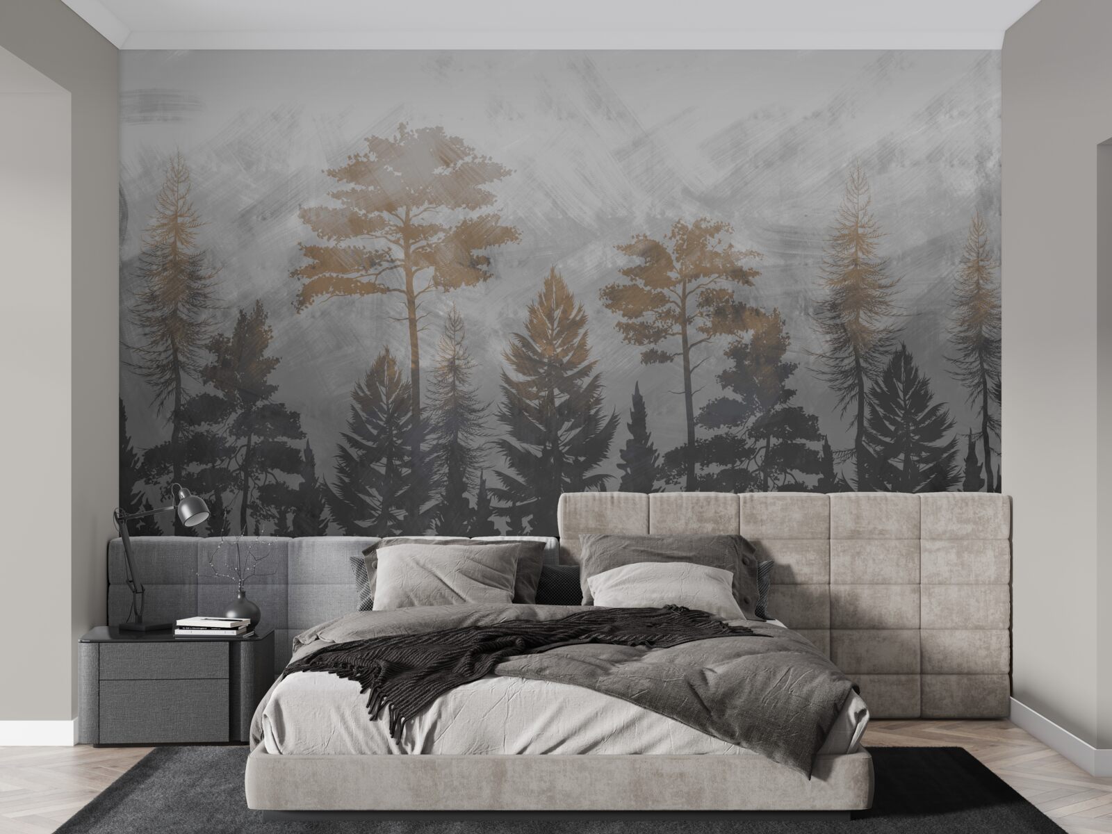 Papier peint le soleil brille à travers la brume de la forêt