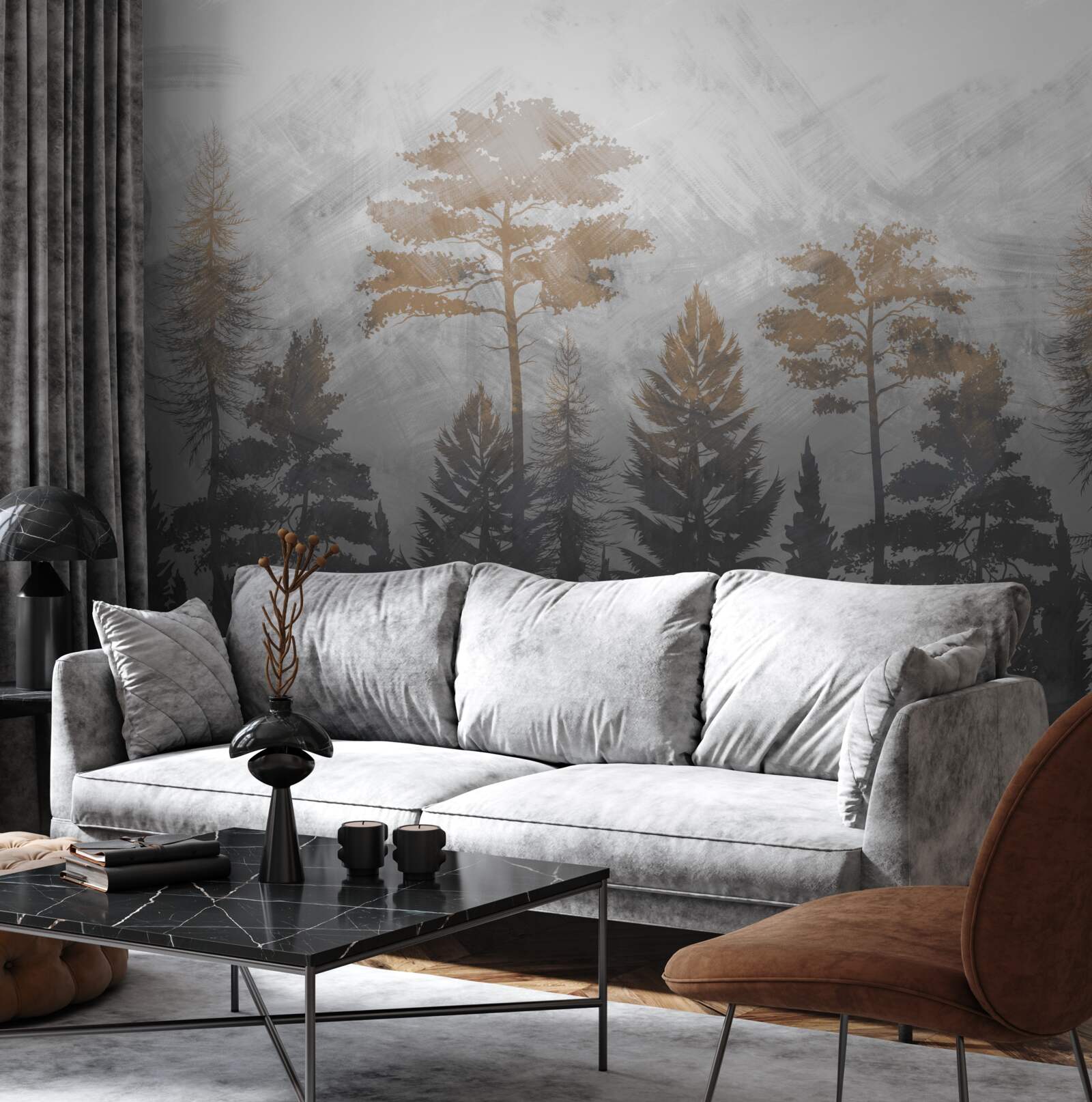 Papier peint le soleil brille à travers la brume de la forêt