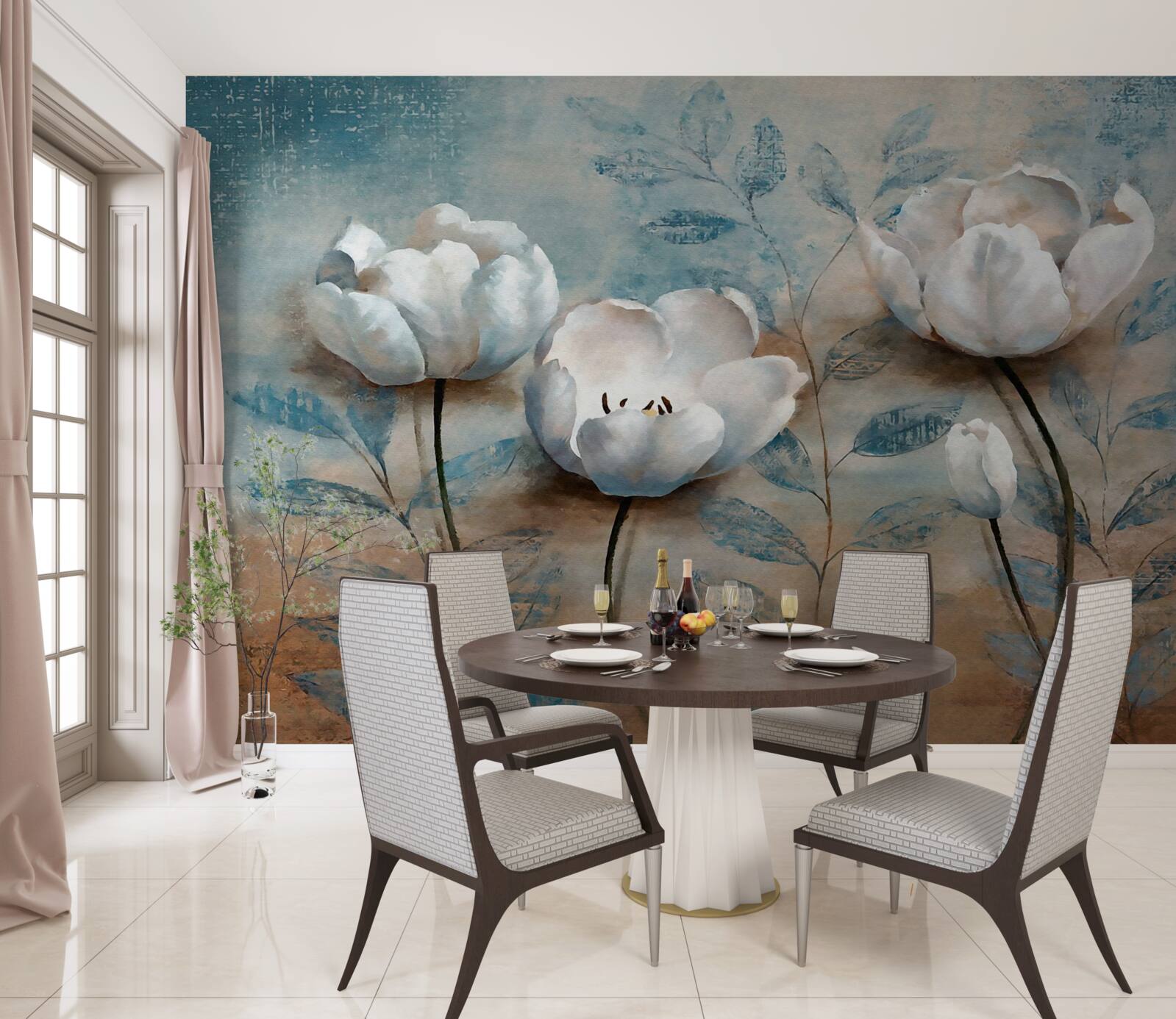 Papier peint croquis avec bourgeons écarlates