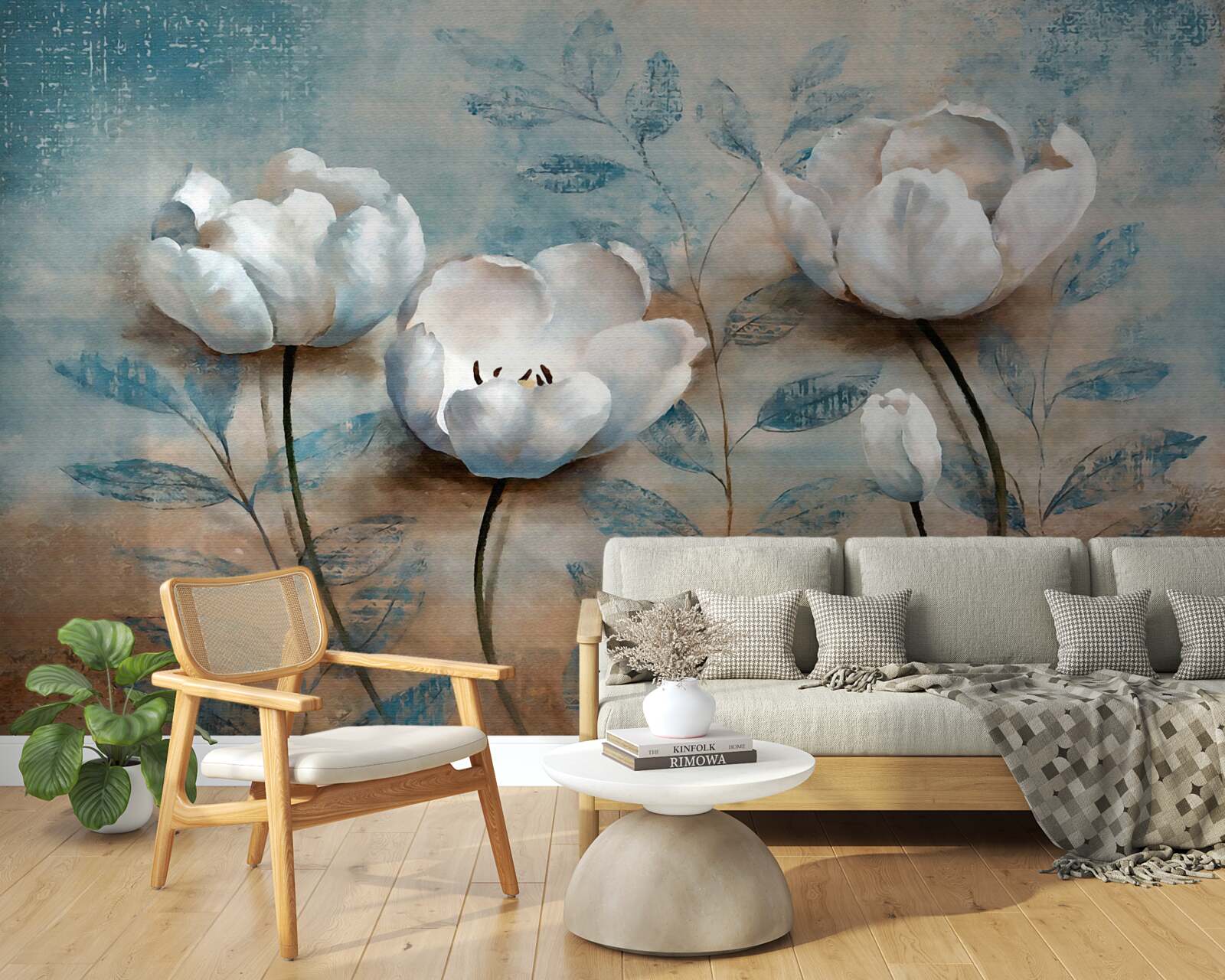 Papier peint croquis avec bourgeons écarlates