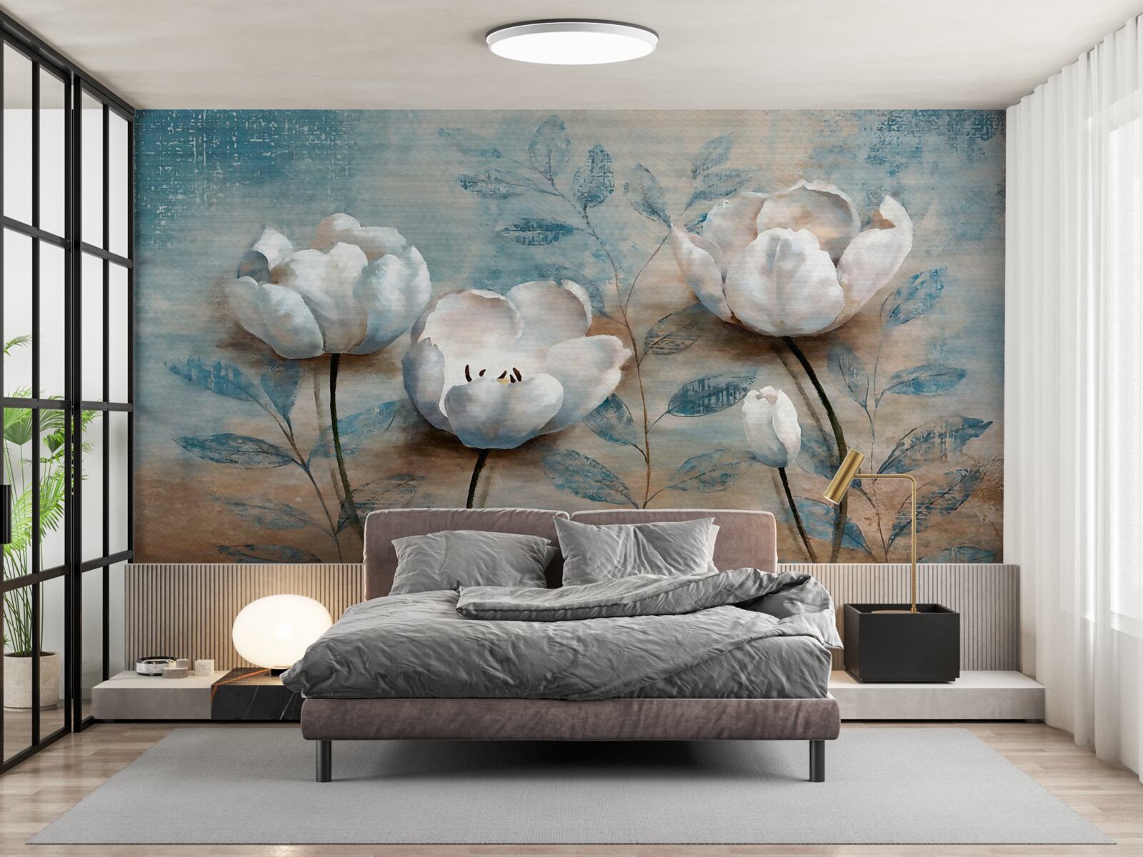 Papier peint croquis avec bourgeons écarlates