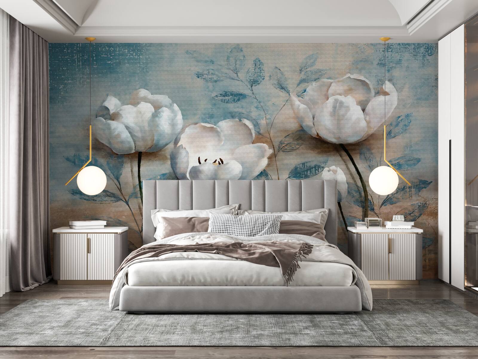 Papier peint croquis avec bourgeons écarlates