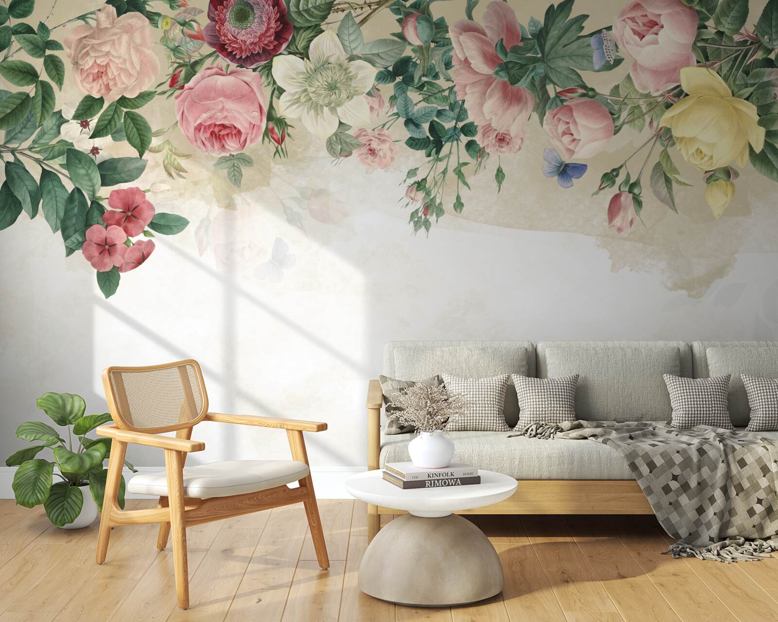 Papier peint bourgeons roses de différentes teintes