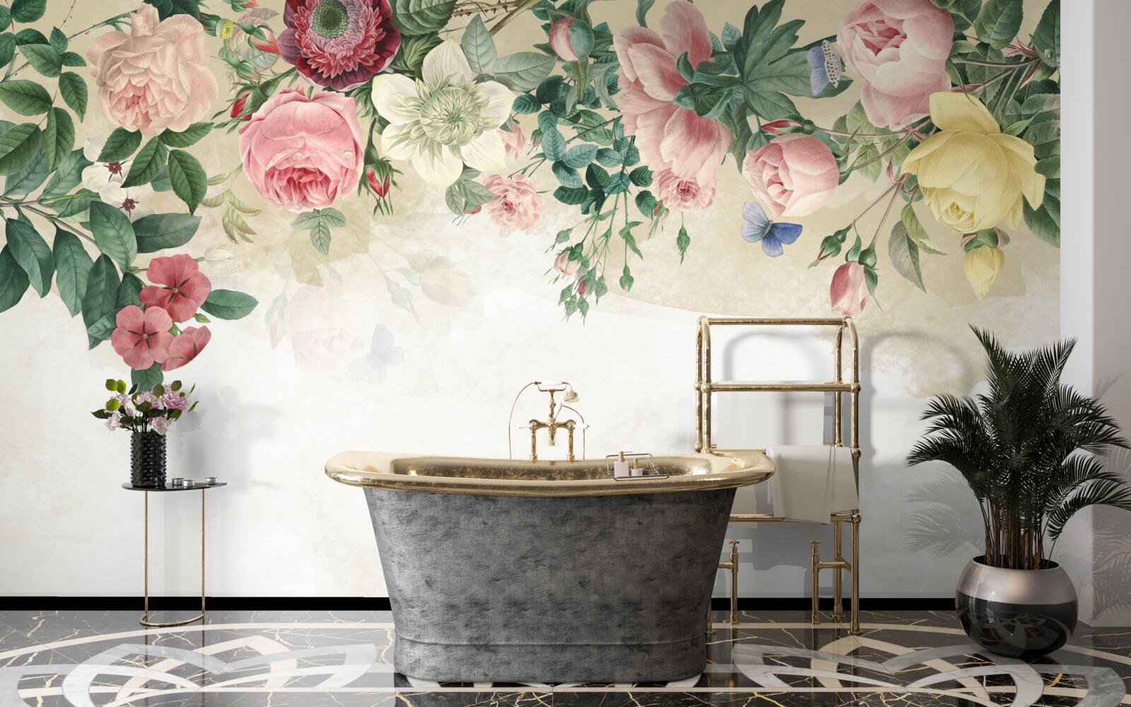 Papier peint bourgeons roses de différentes teintes