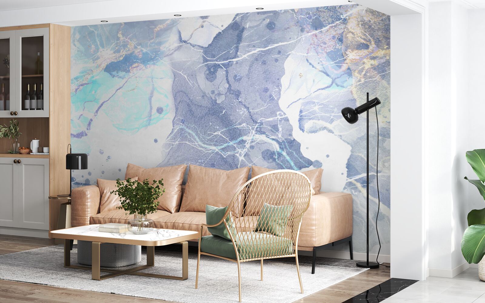 Papier peint marbre bleu dans un style abstrait