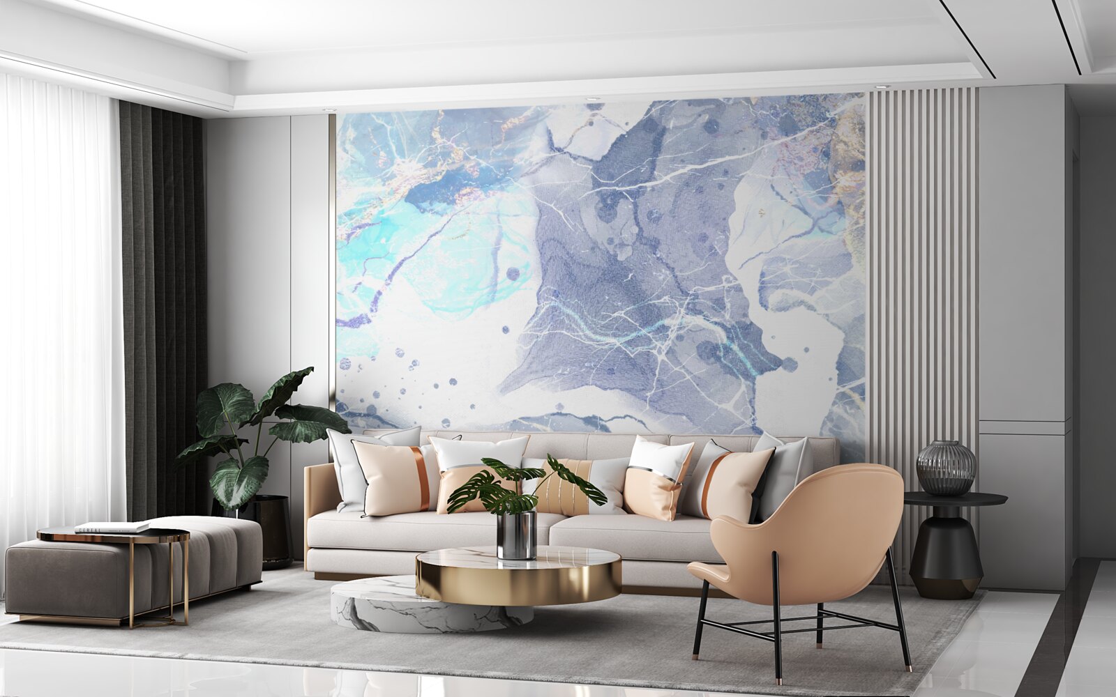 Papier peint marbre bleu dans un style abstrait