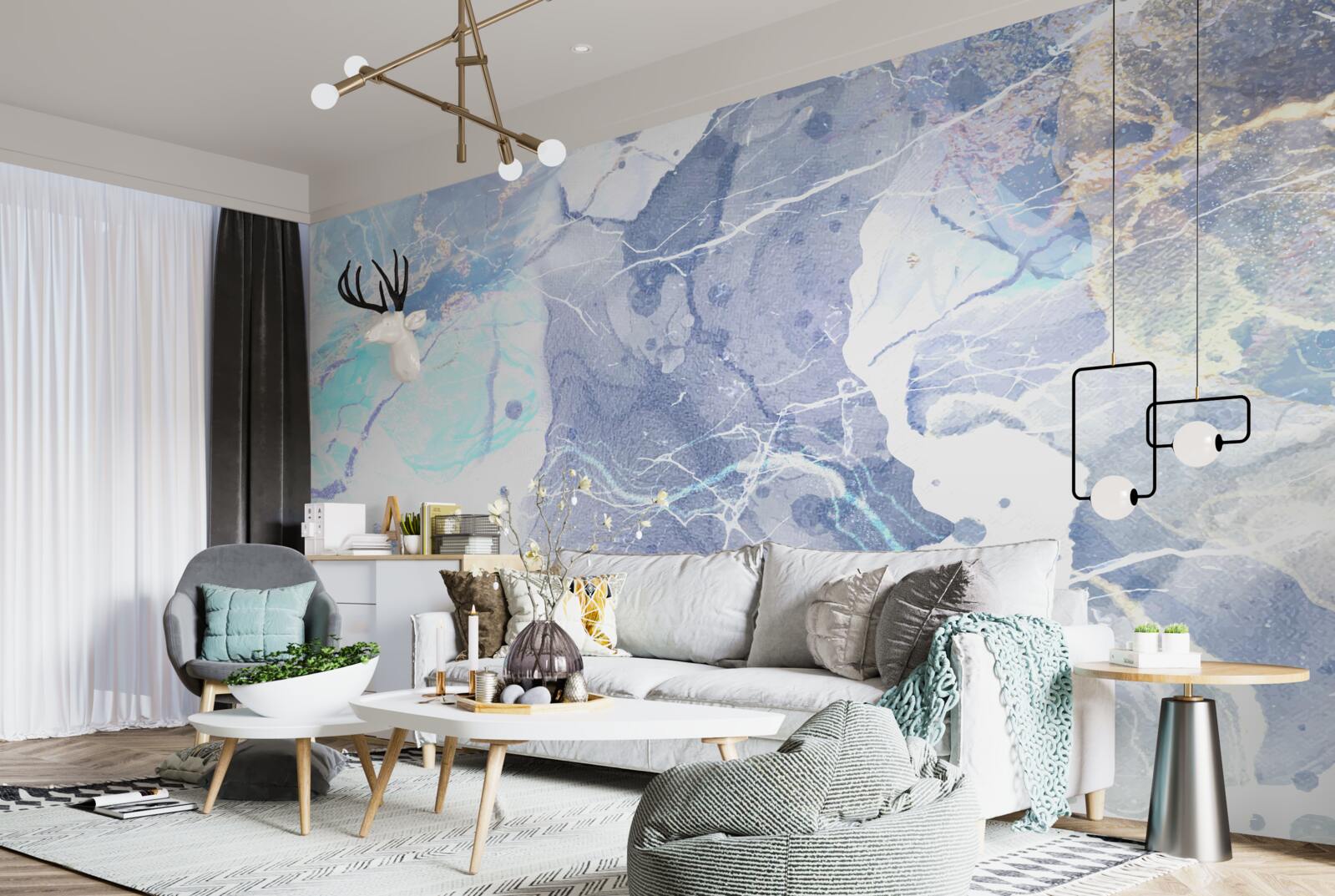 Papier peint marbre bleu dans un style abstrait