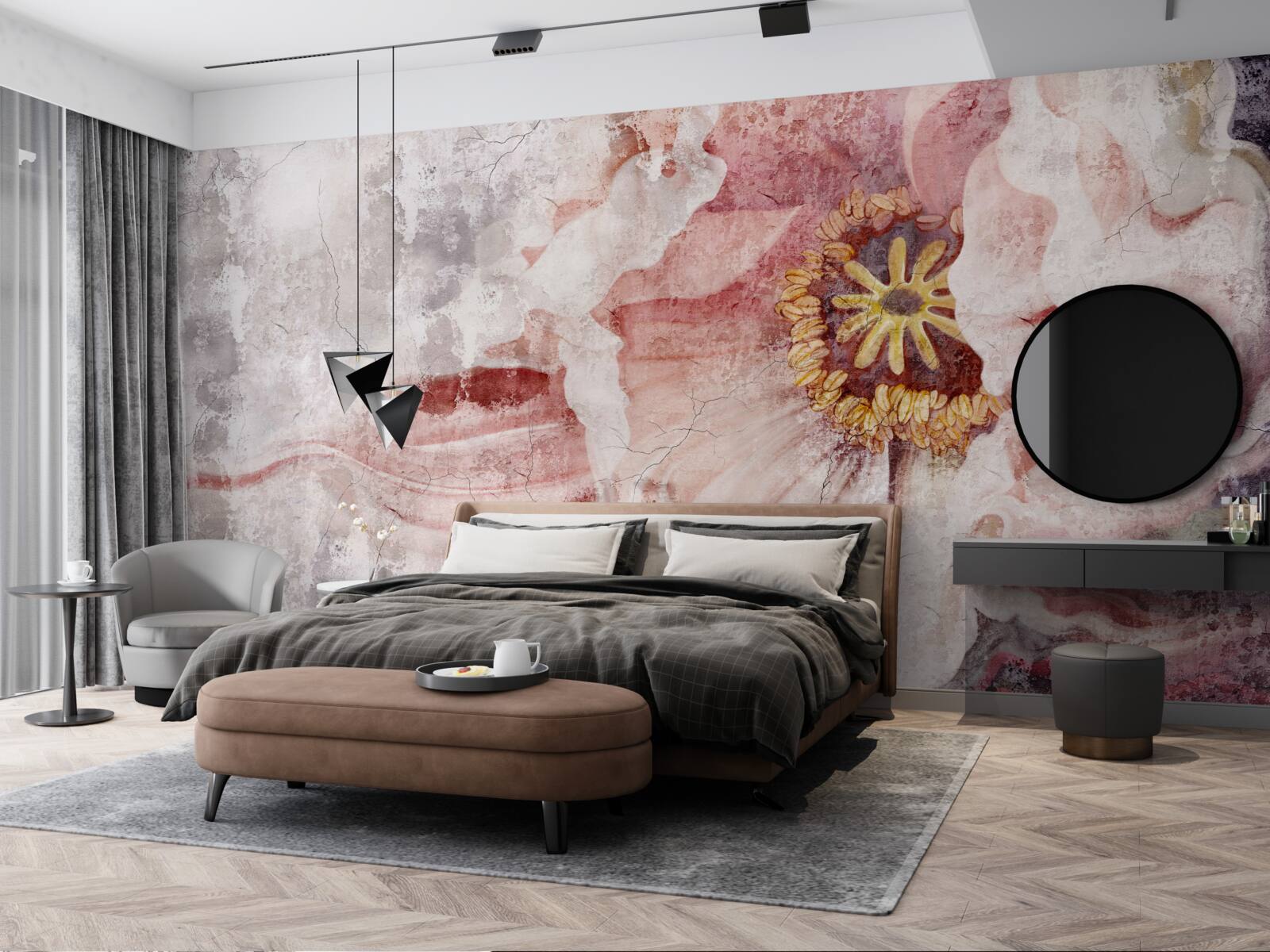 Papier peint fleur étonnante sur un mur en béton