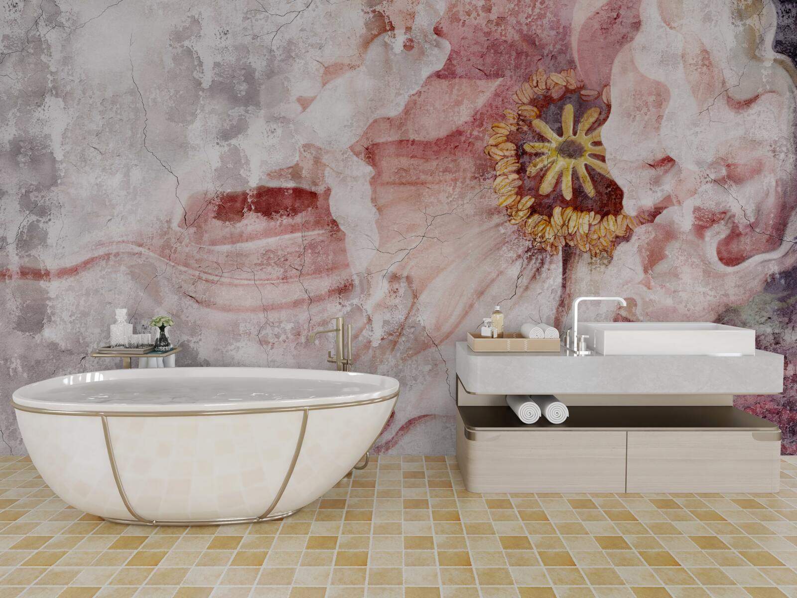 Papier peint fleur étonnante sur un mur en béton