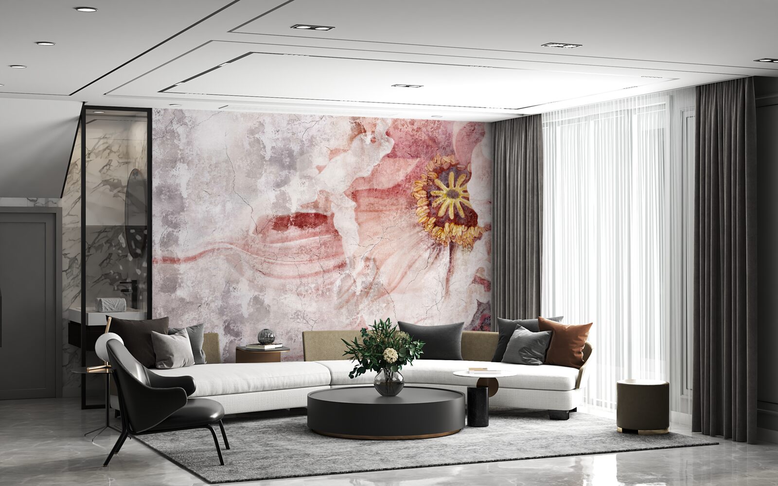 Papier peint fleur étonnante sur un mur en béton