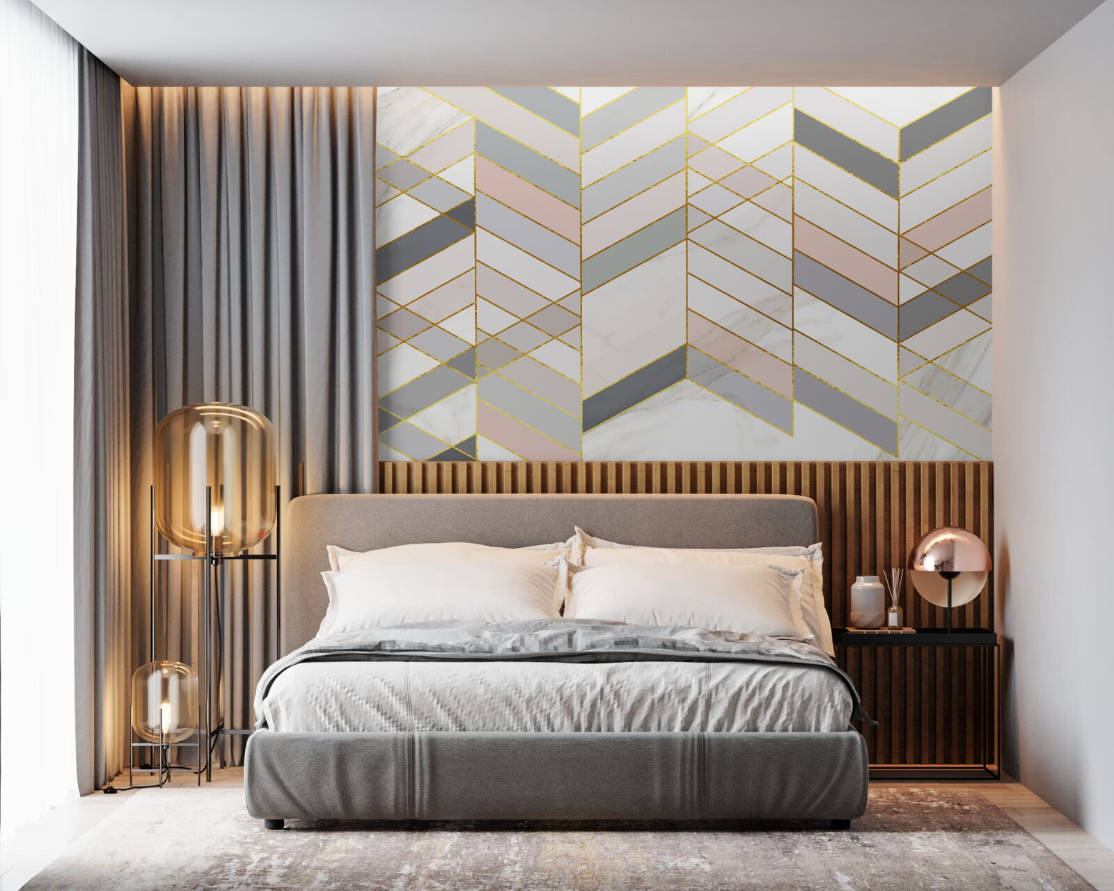 Papier peint lignes pastel disposées en diagonale