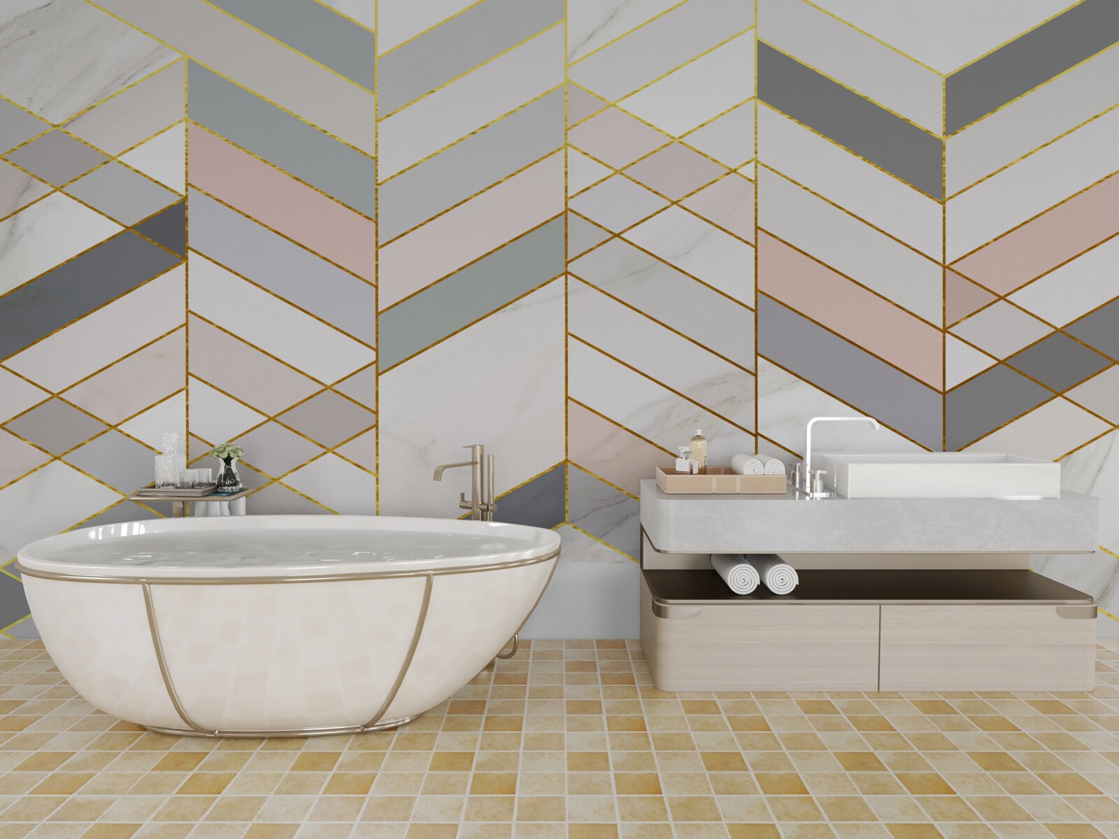 Papier peint lignes pastel disposées en diagonale