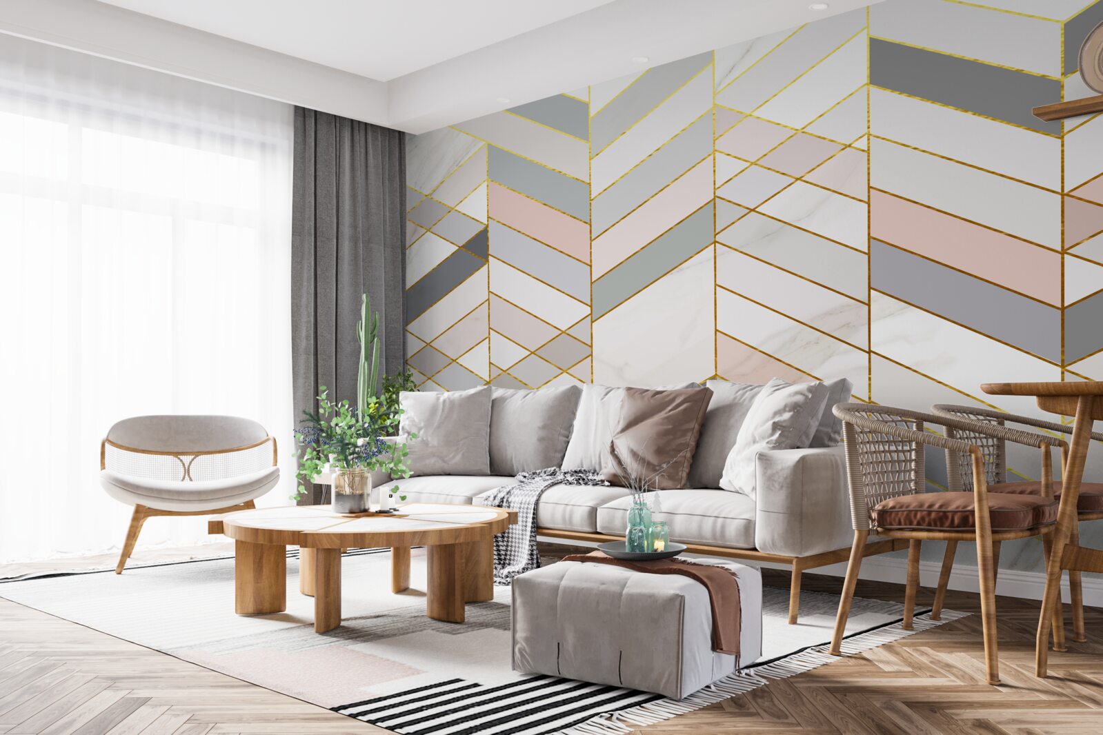 Papier peint lignes pastel disposées en diagonale