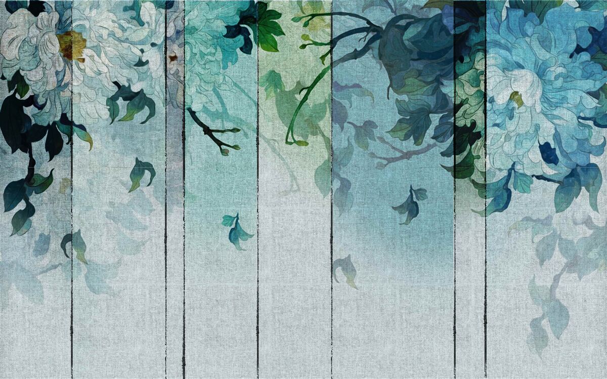 Papier peint flore en nuances d'écume de mer