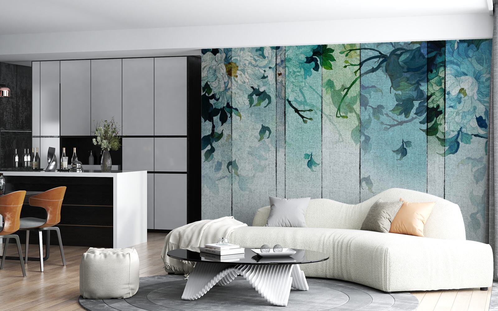 Papier peint flore en nuances d'écume de mer