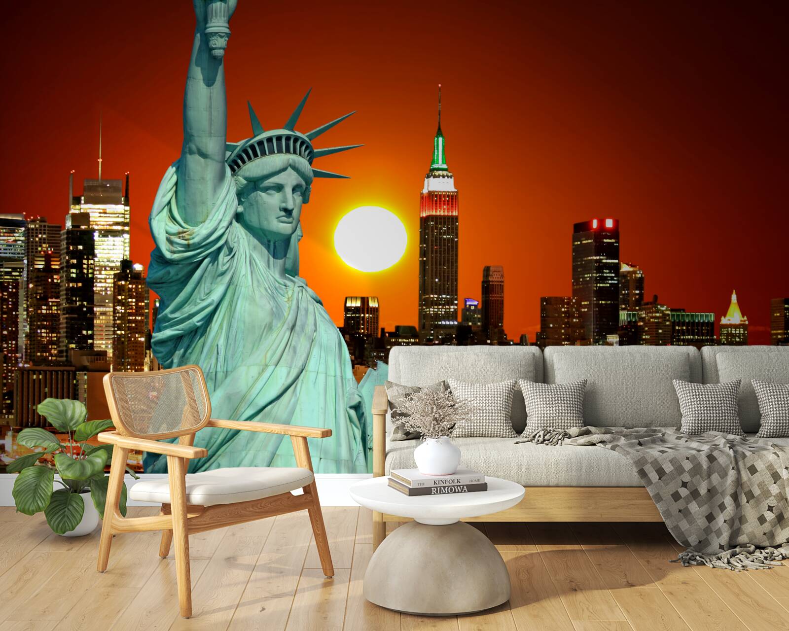 Papier peint le coucher de soleil illumine la statue de la liberté