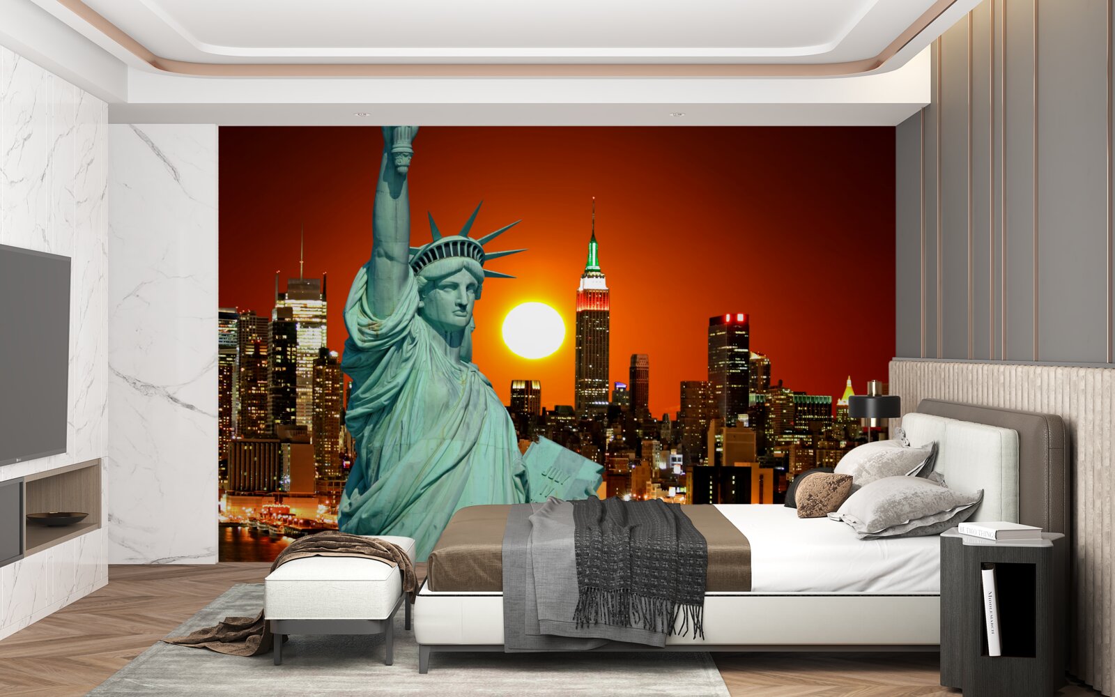 Papier peint le coucher de soleil illumine la statue de la liberté