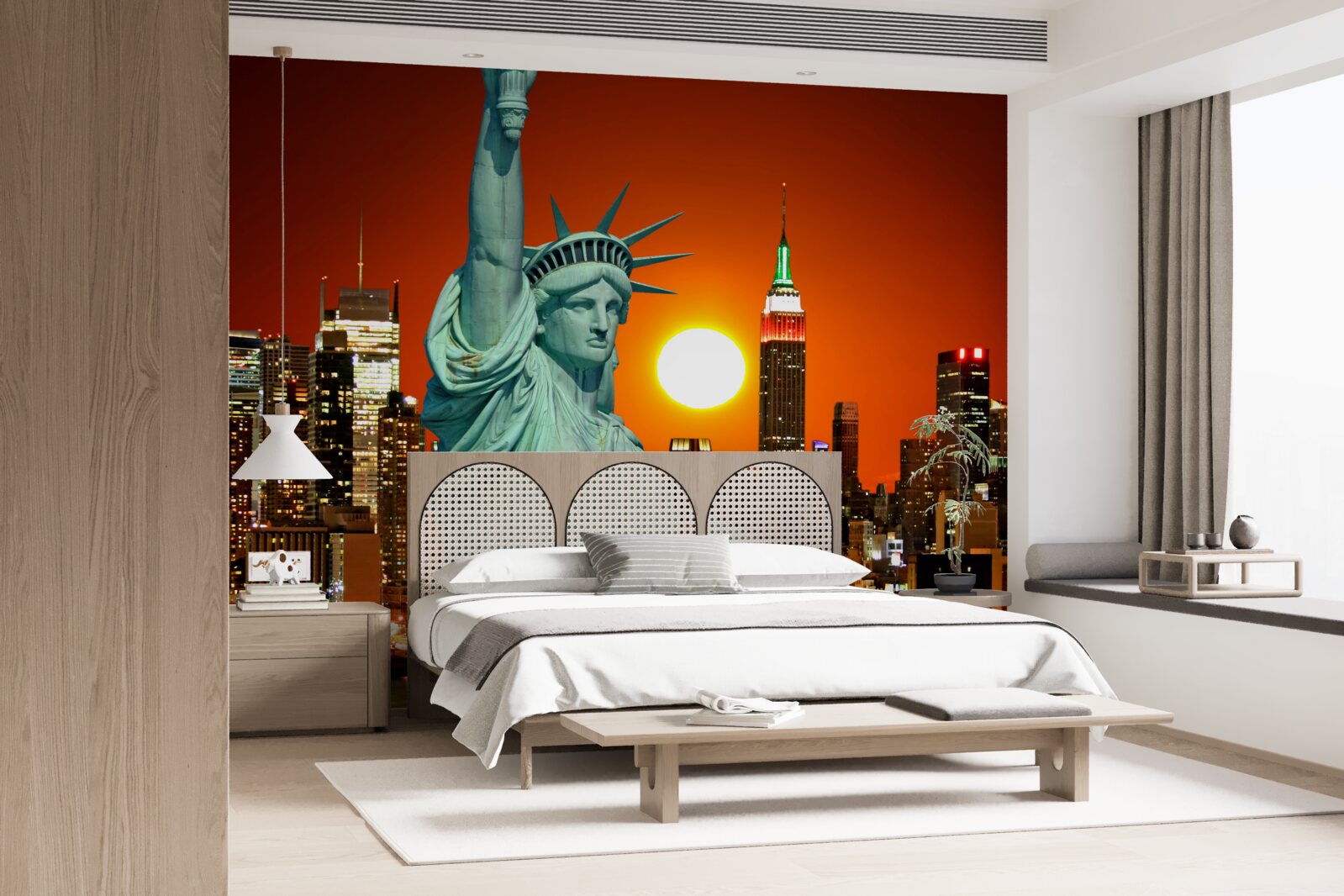 Papier peint le coucher de soleil illumine la statue de la liberté