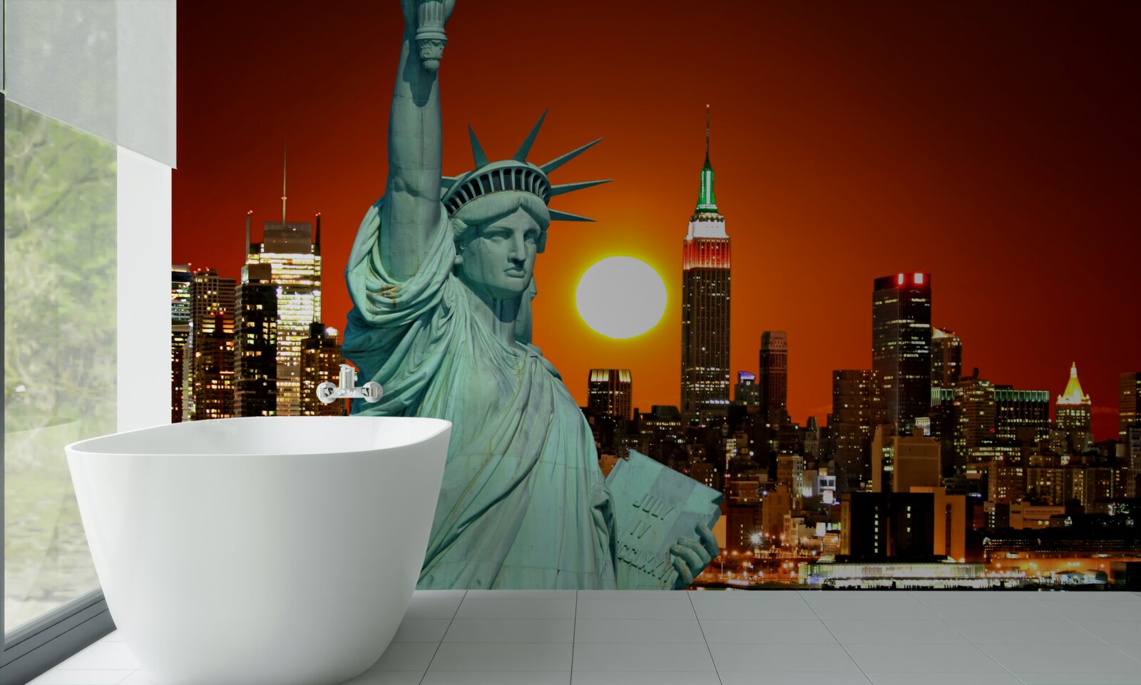 Papier peint le coucher de soleil illumine la statue de la liberté