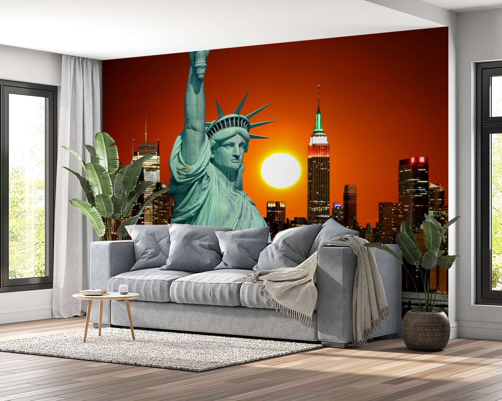 Papier peint le coucher de soleil illumine la statue de la liberté