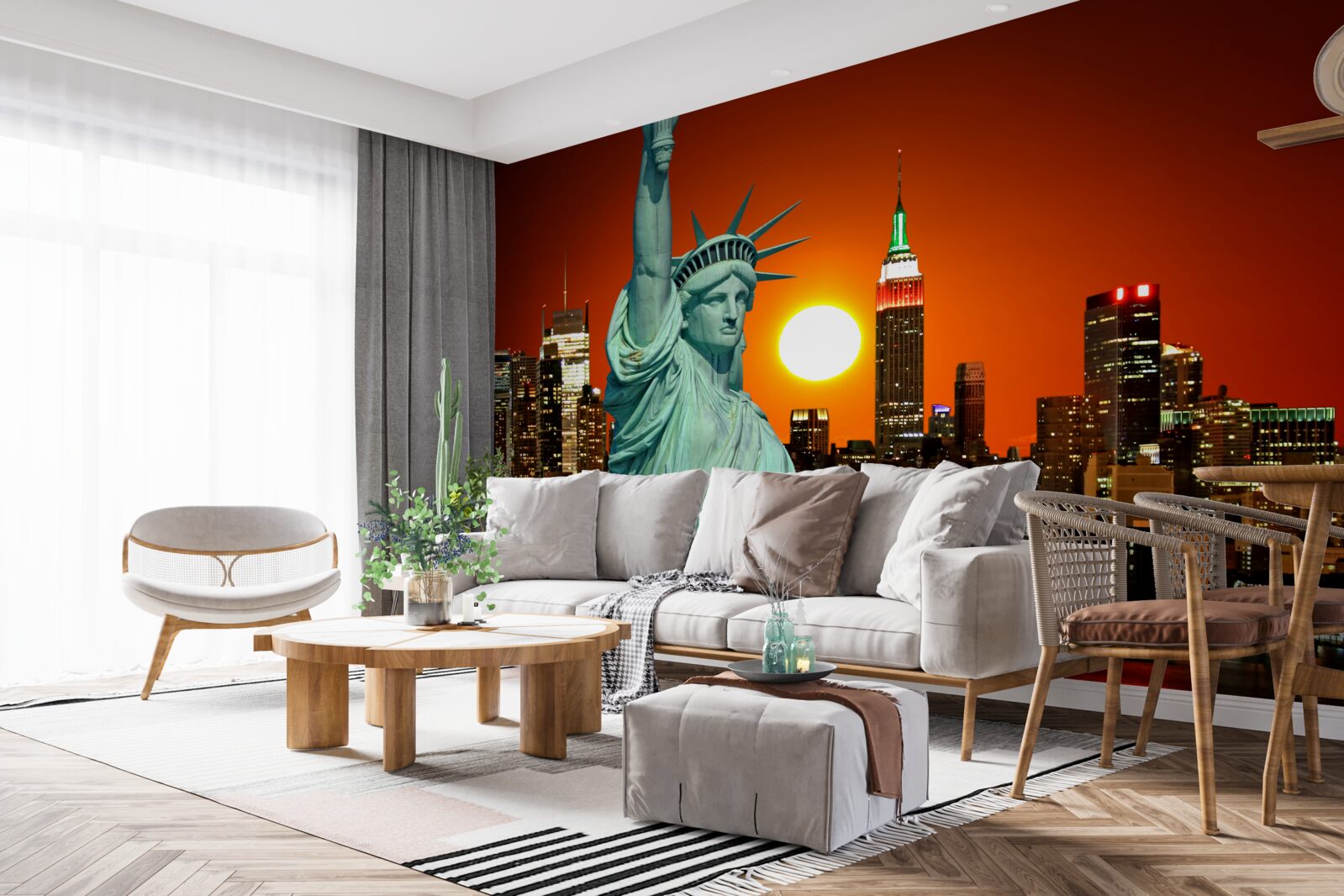 Papier peint le coucher de soleil illumine la statue de la liberté