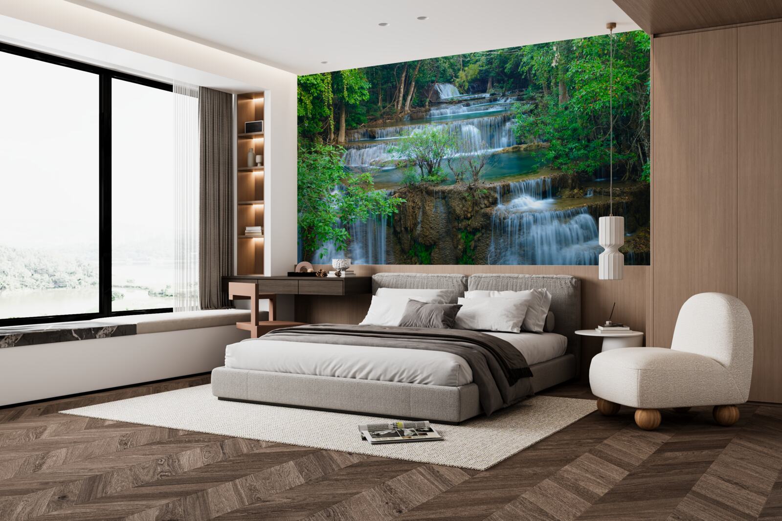 Papier peint les chutes d'eau qui tombent majestueusement dans les ruisseaux de la forêt forment une cascade