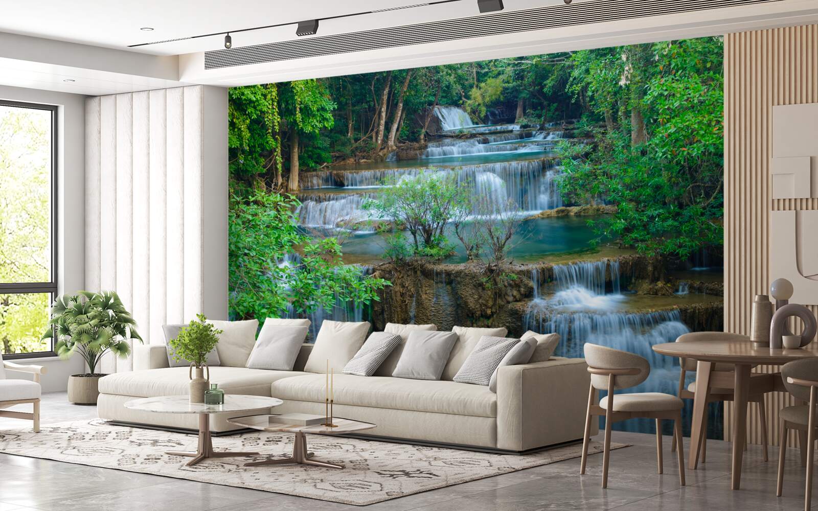 Papier peint les chutes d'eau qui tombent majestueusement dans les ruisseaux de la forêt forment une cascade