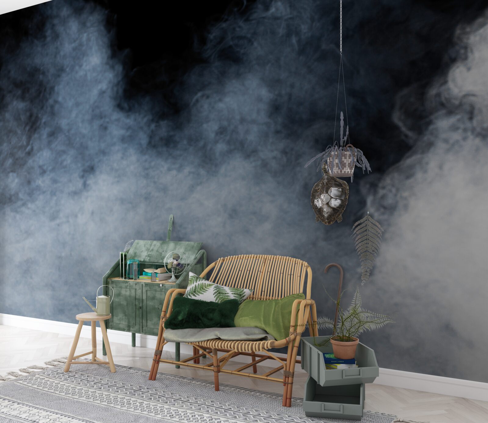 Papier peint un brouillard épais recouvre la forêt nocturne