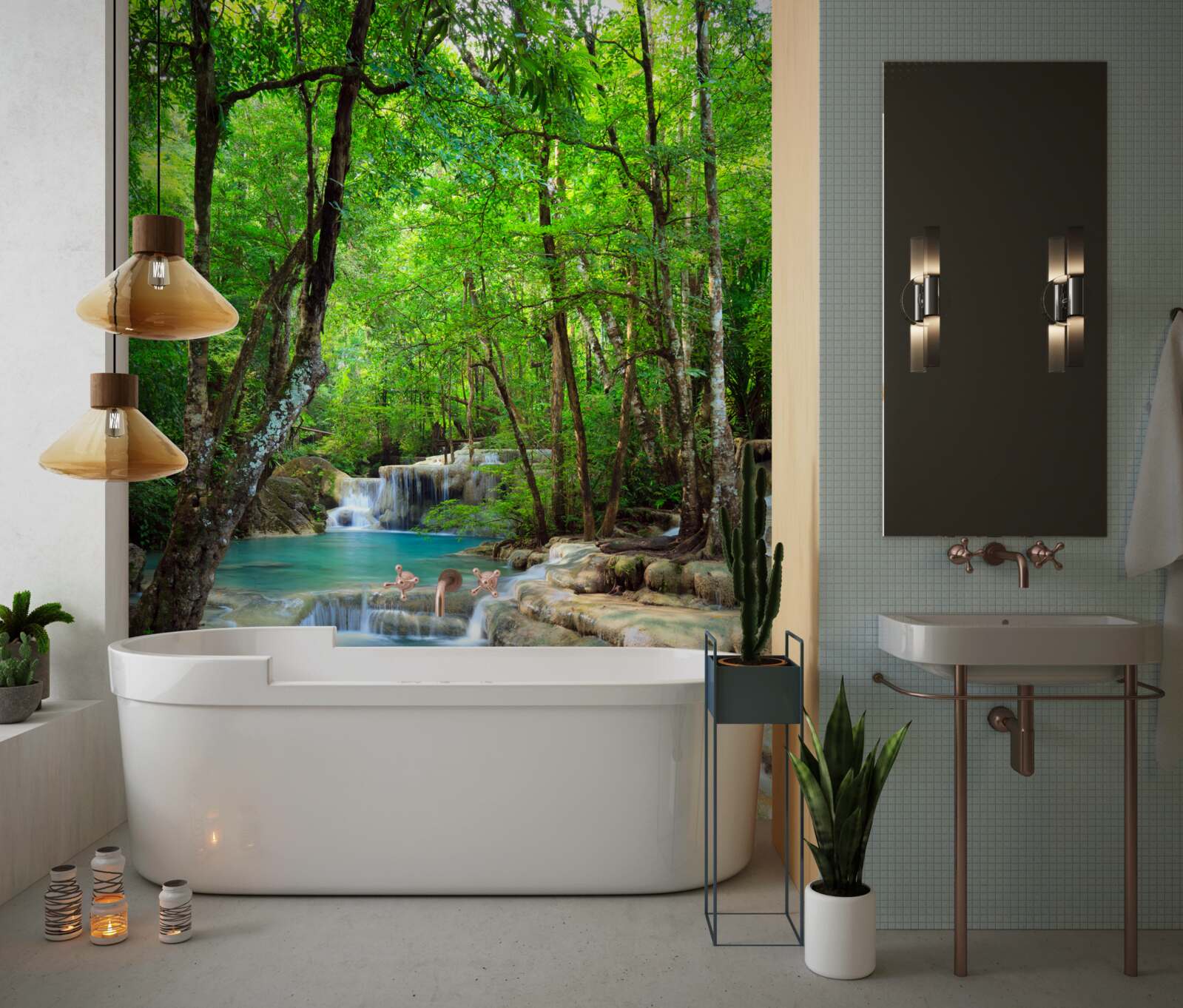 Papier peint chute d'eau avec des torrents d'eau cristalline tombant en cascade