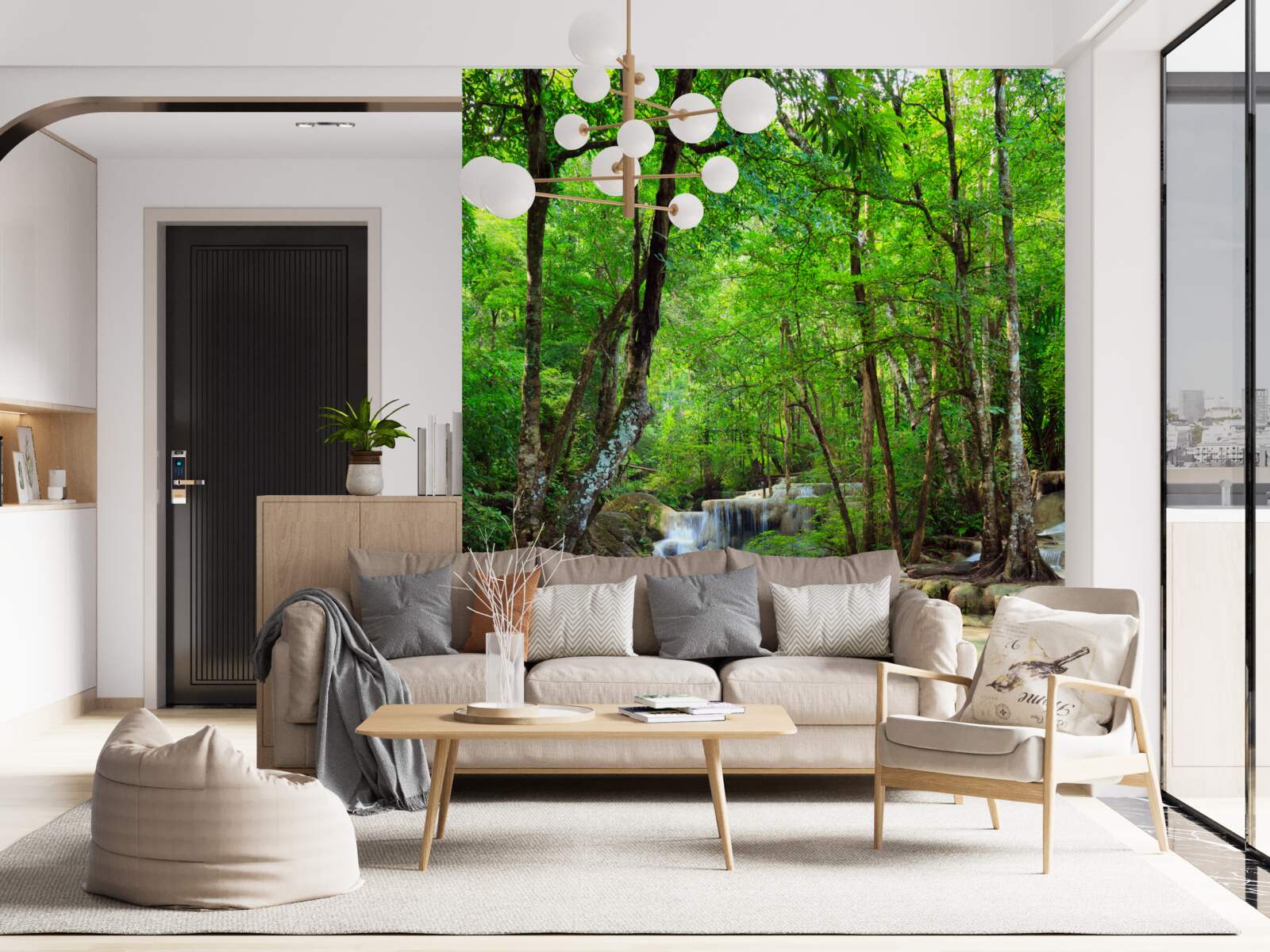 Papier peint chute d'eau avec des torrents d'eau cristalline tombant en cascade