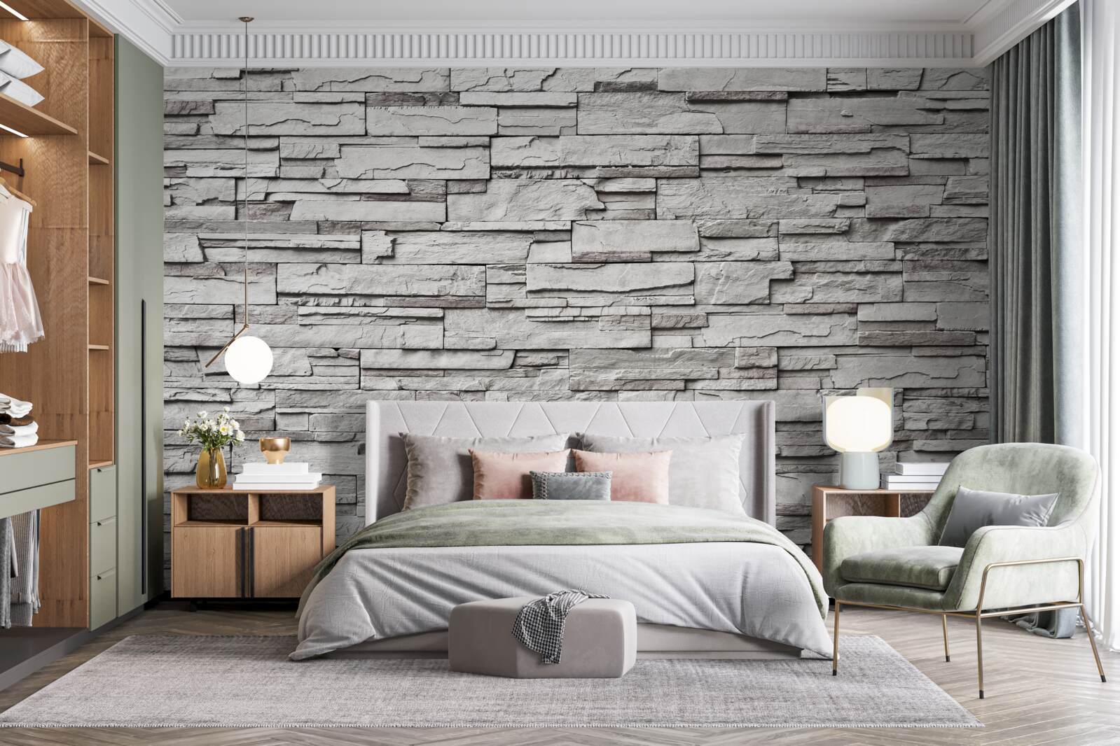 Papier peint mur en pierre blanche