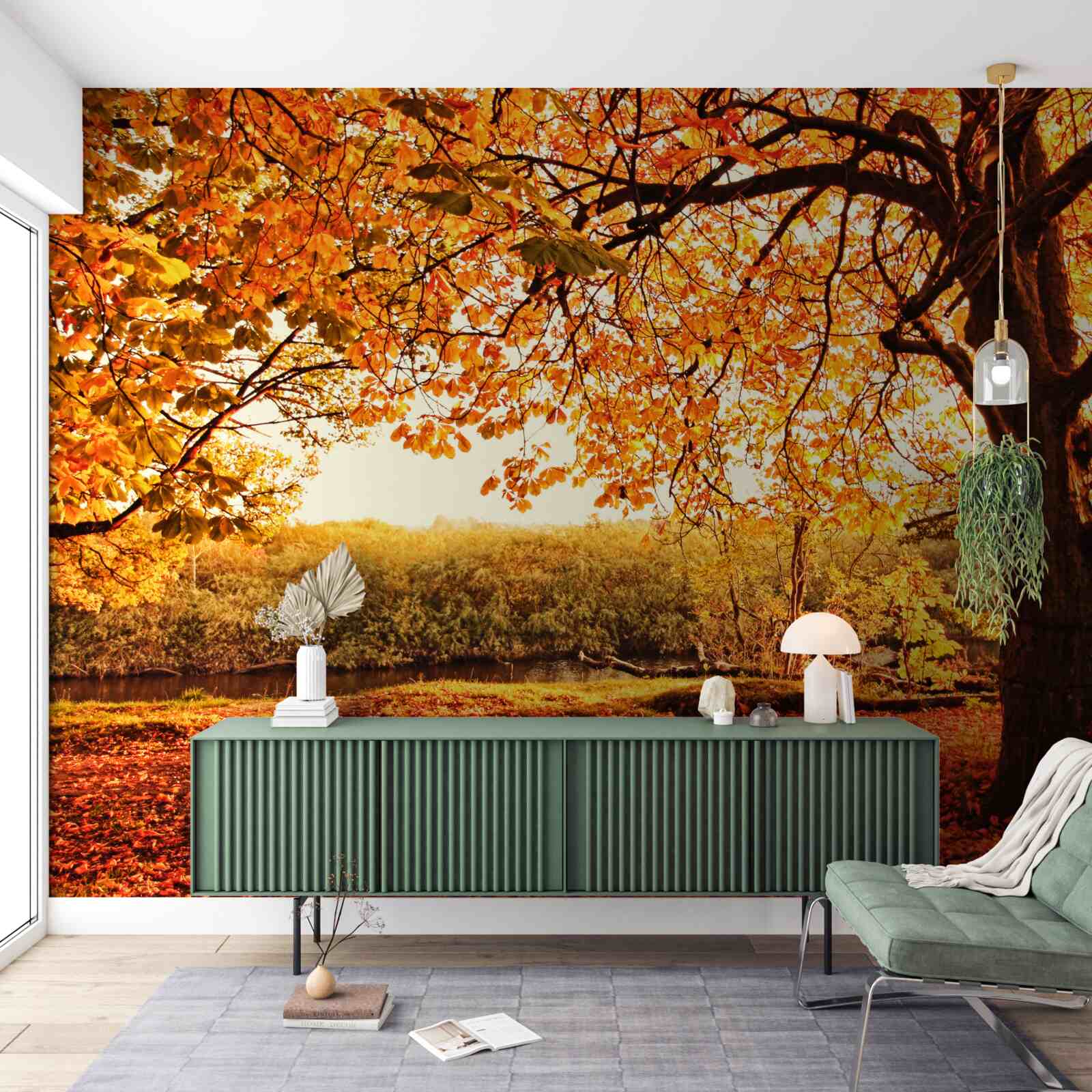 Papier peint l'éblouissante beauté de la forêt en automne ensoleillé