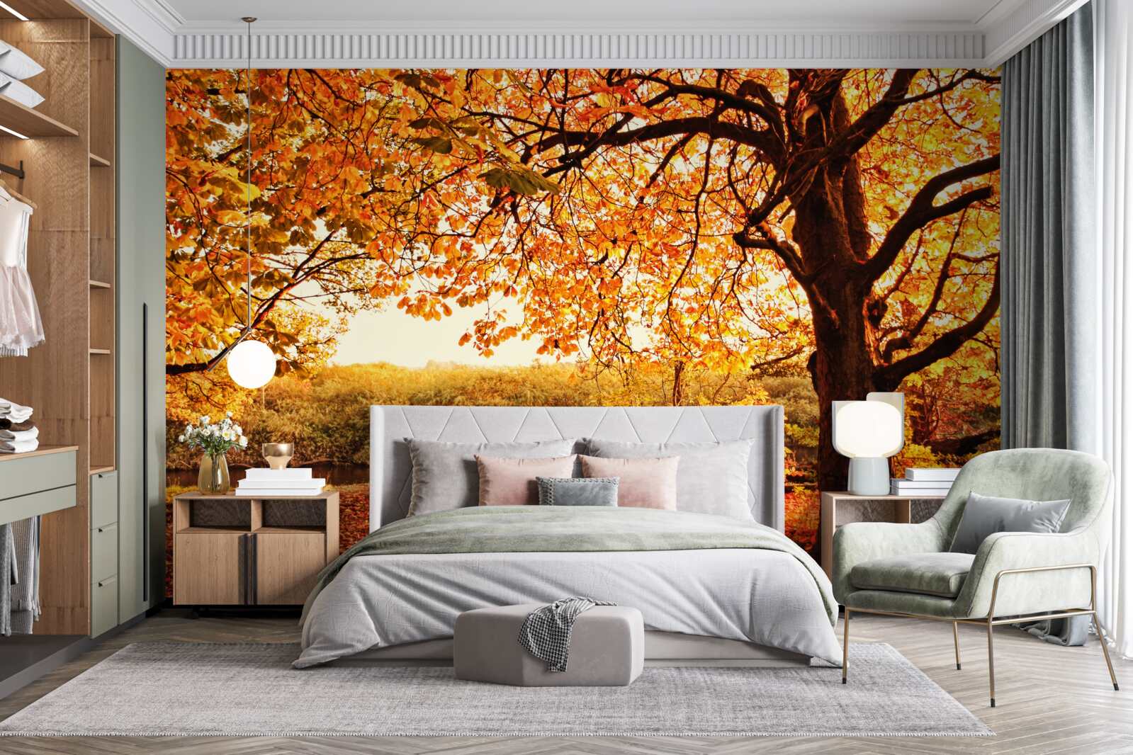 Papier peint l'éblouissante beauté de la forêt en automne ensoleillé